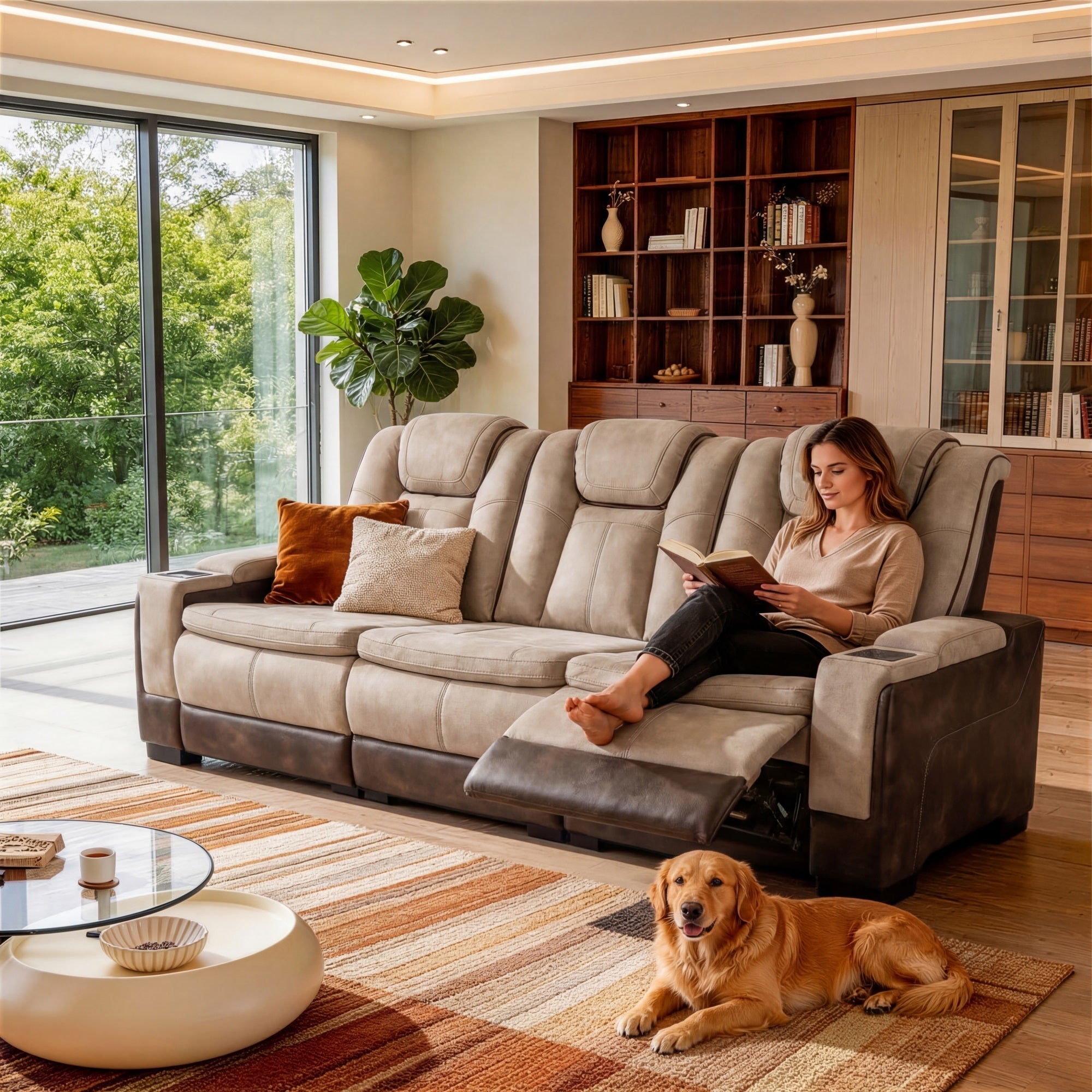 Charlie Modern Brown Power Recliner Sofa for Living Room or Home Theater