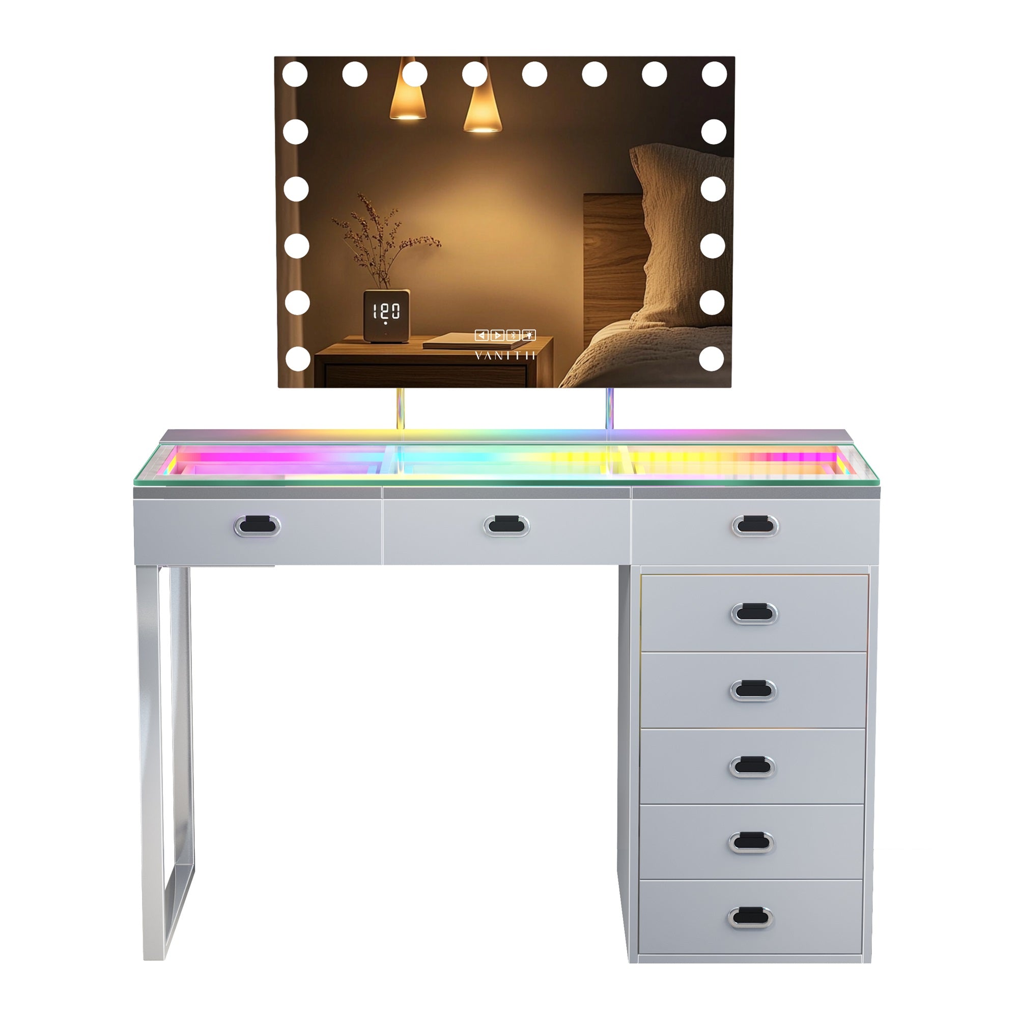 New Release ! VANITII Chelsea Vanity Set with Hollywood Music Mirror