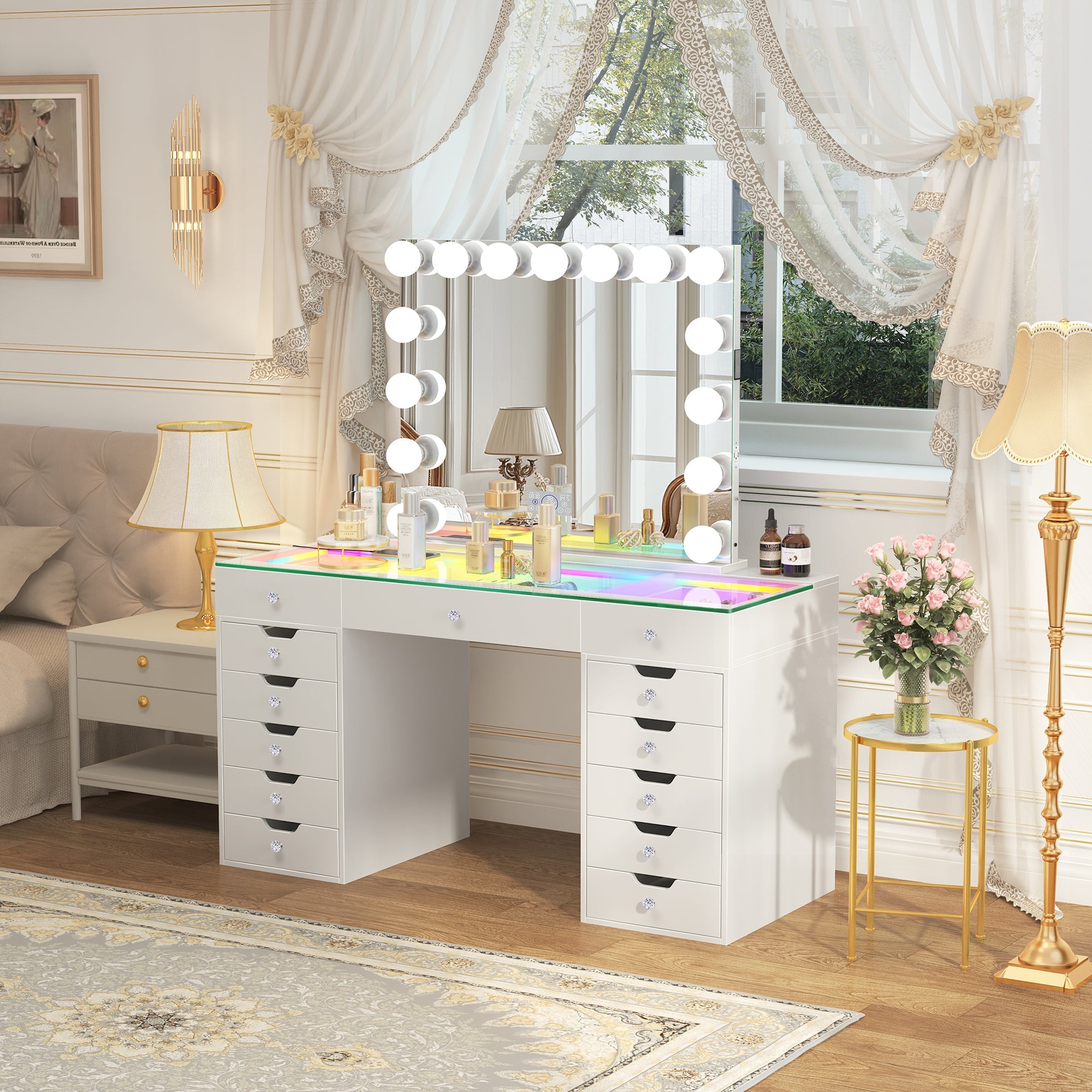 Eva-RGB Vanity Desk Set with Mirror