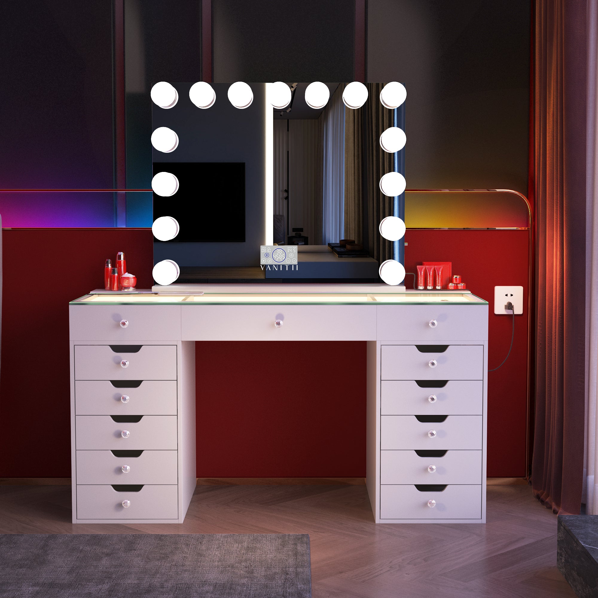 VANITII Eva Vanity Desk - 13 Storage Drawers