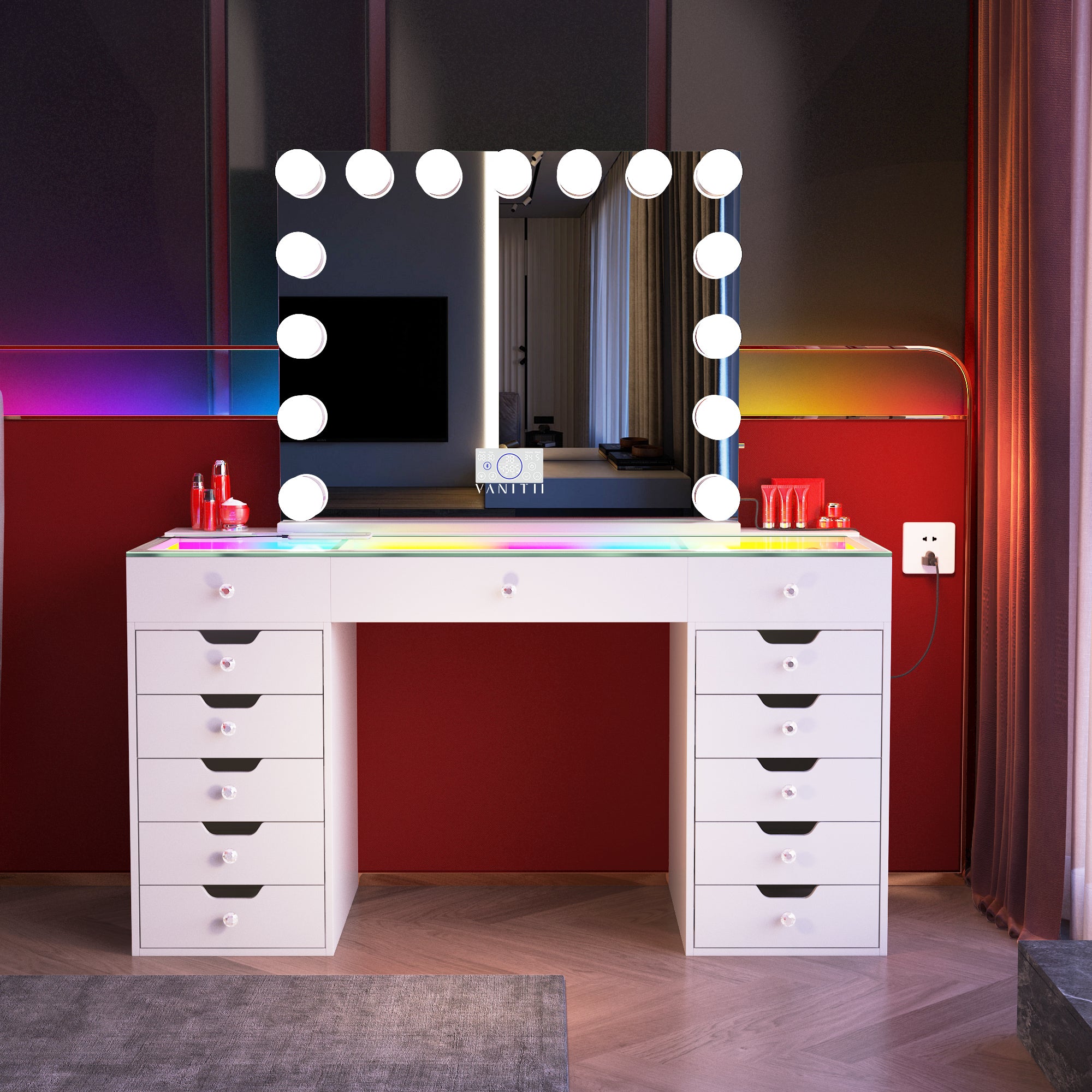 VANITII Eva-RGB Vanity Desk Pro - 13 Storage Drawers