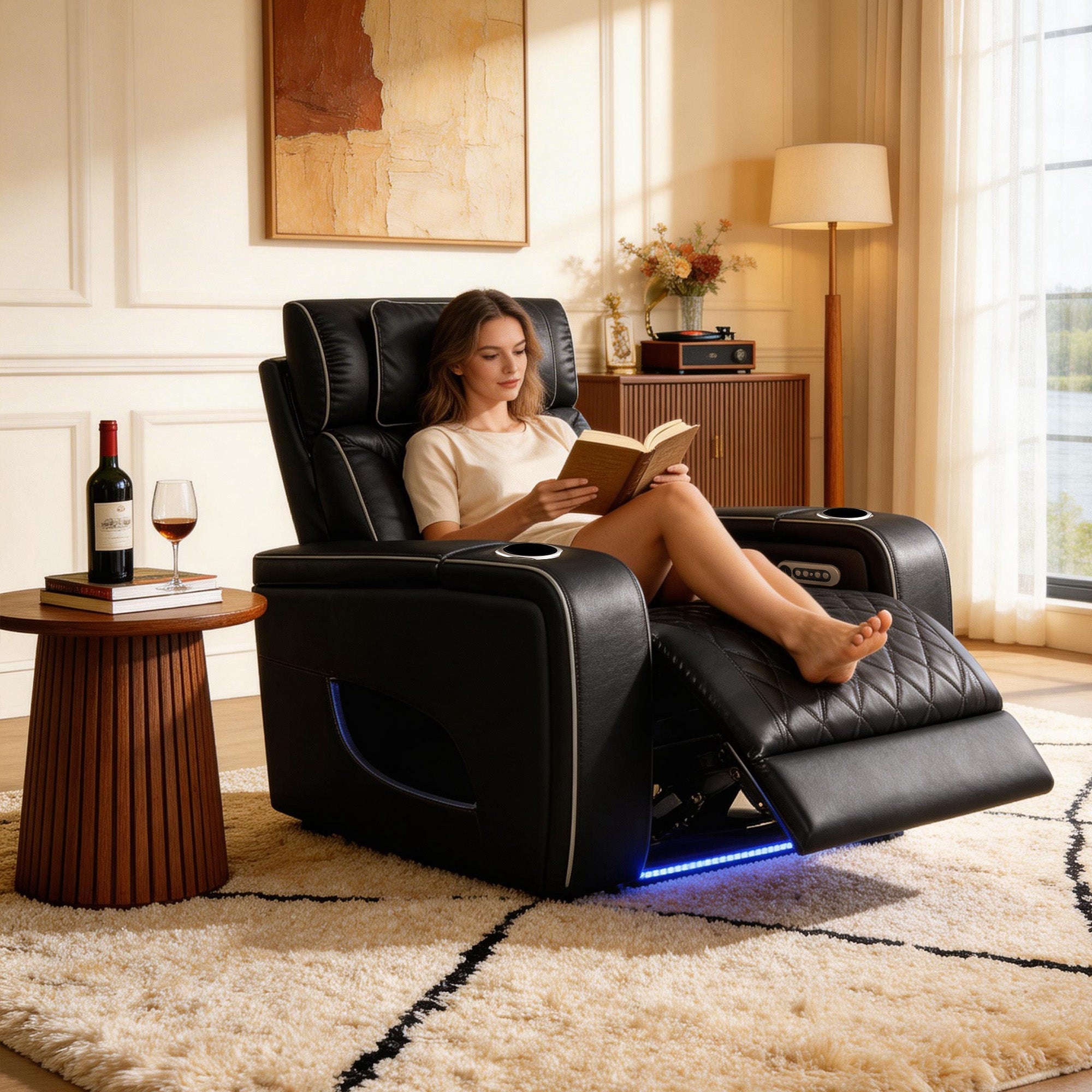 Jessie Power Recliner Chair - Modern Black Leather Armchair