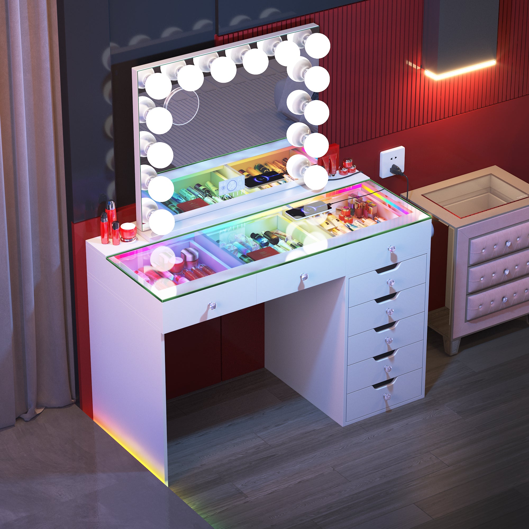 Promotion Deal!VANITII Diana Vanity Desk Set- 8 Storage Drawers with Vanity Mirror