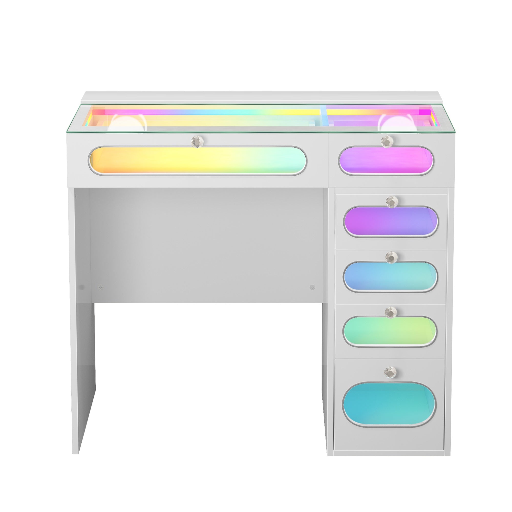 New Release ! VANITII 6 Glass Fronted Drawers Vanity Desk