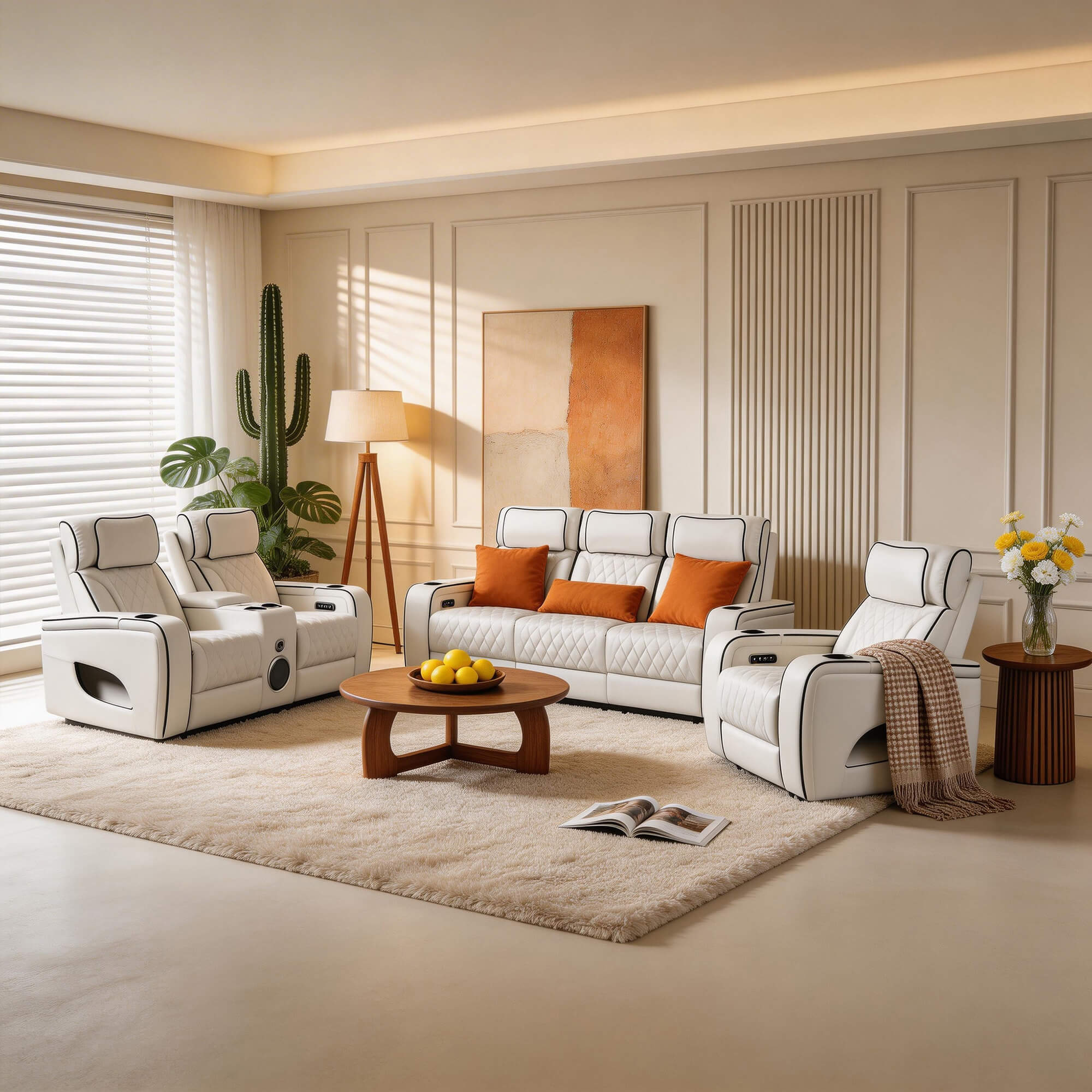 Jessie Luxury White Power Recliner Sofa Set