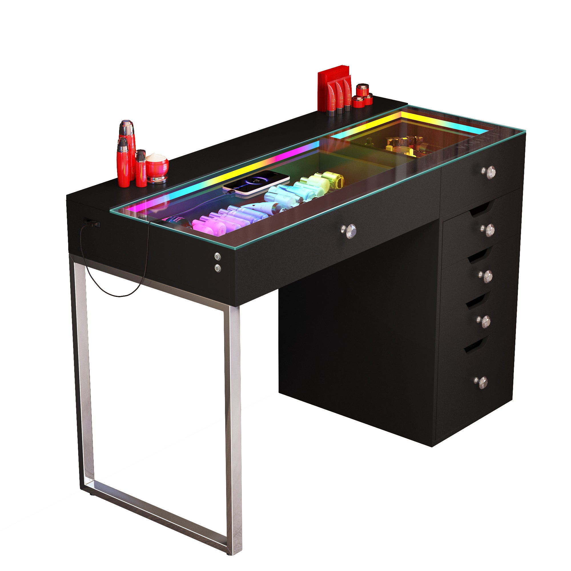 VANITII Diana RGB Vanity Desk - 6 Storage Drawers