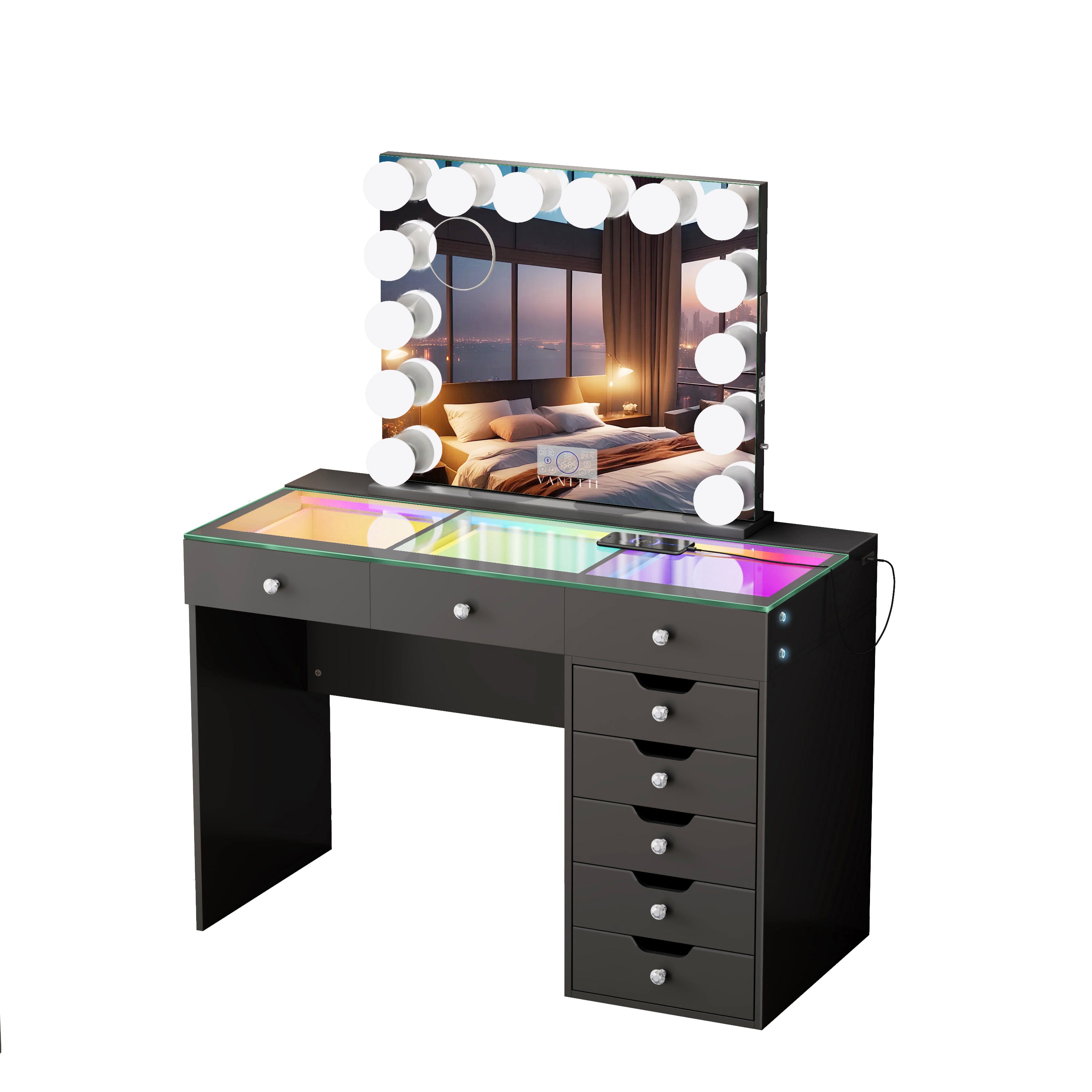 Promotion Deal!VANITII Diana Vanity Desk Set- 8 Storage Drawers with Vanity Mirror