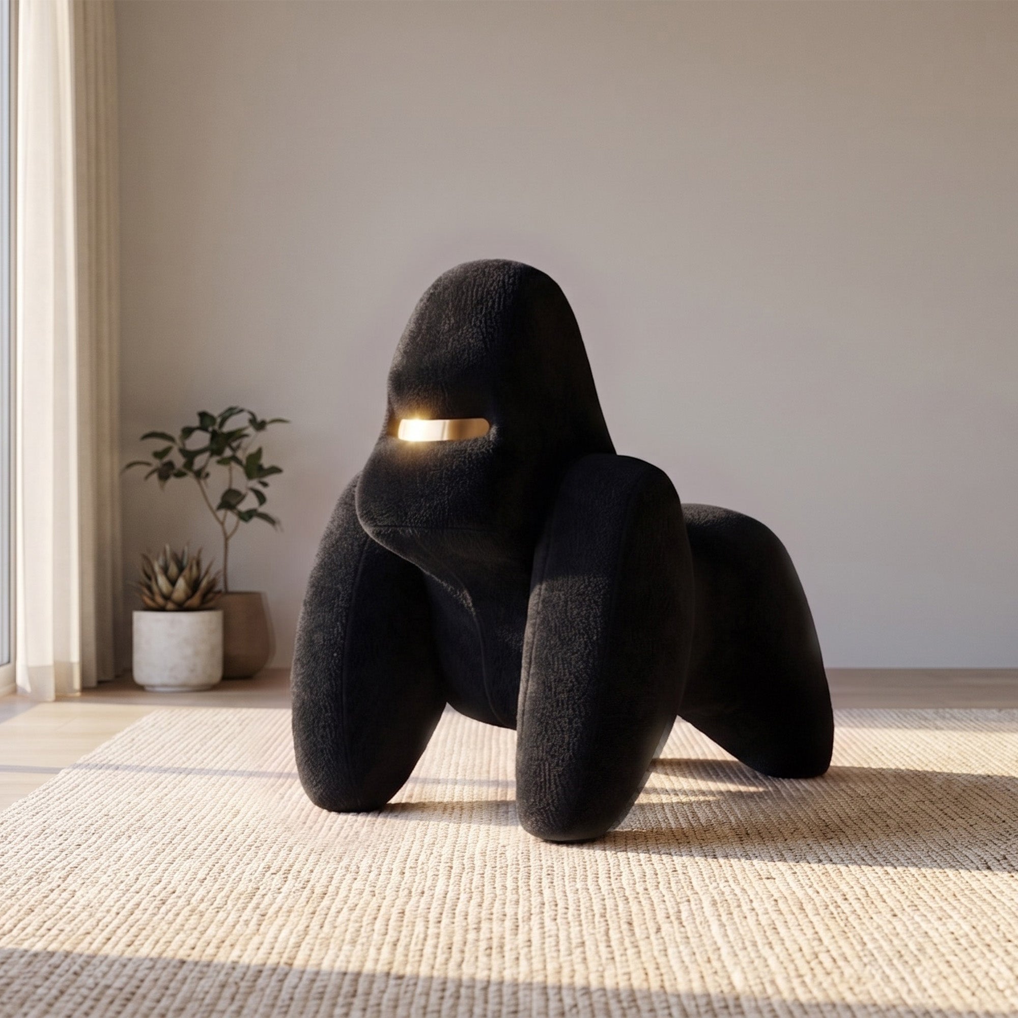 Unique sculptural shape for black gorilla chair in the living room