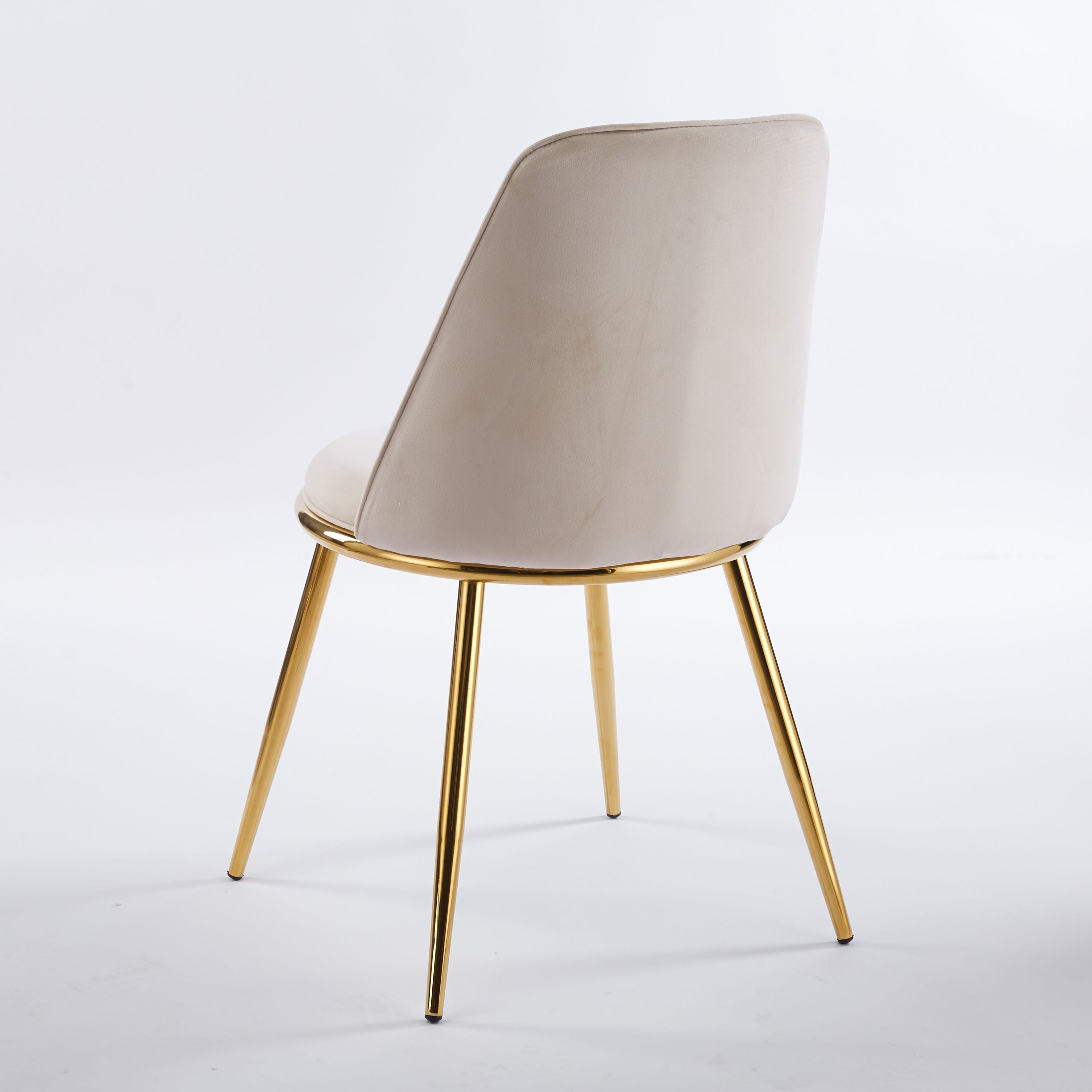 Modern Cream White Dining Chair  - Gold-Plated Metal Legs, Velvet Upholstery 2pCS/CTN