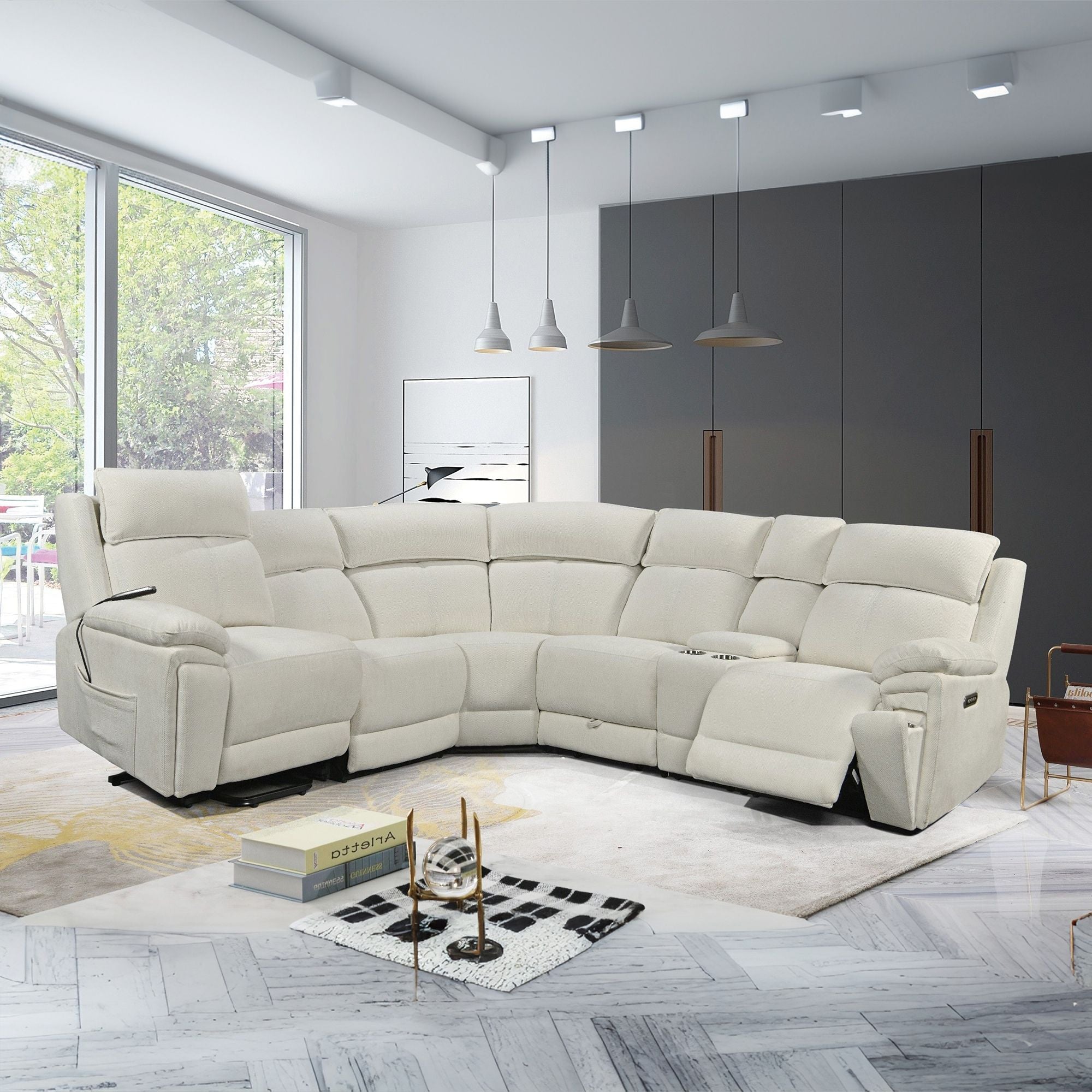 Power Recliner Sectional Fabric Sofa MC3020 White