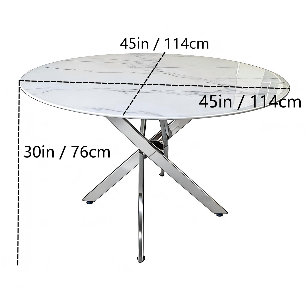 Round Dining Table Glass with Marble look Finish