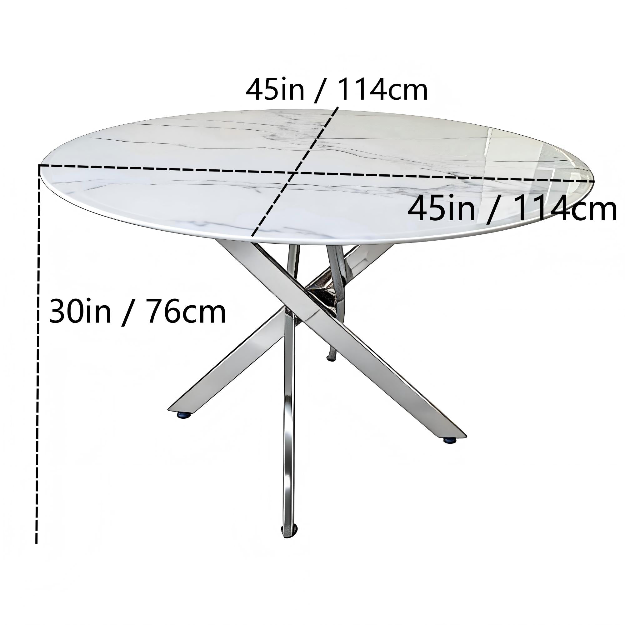 Round Dining Table Glass with Marble look Finish