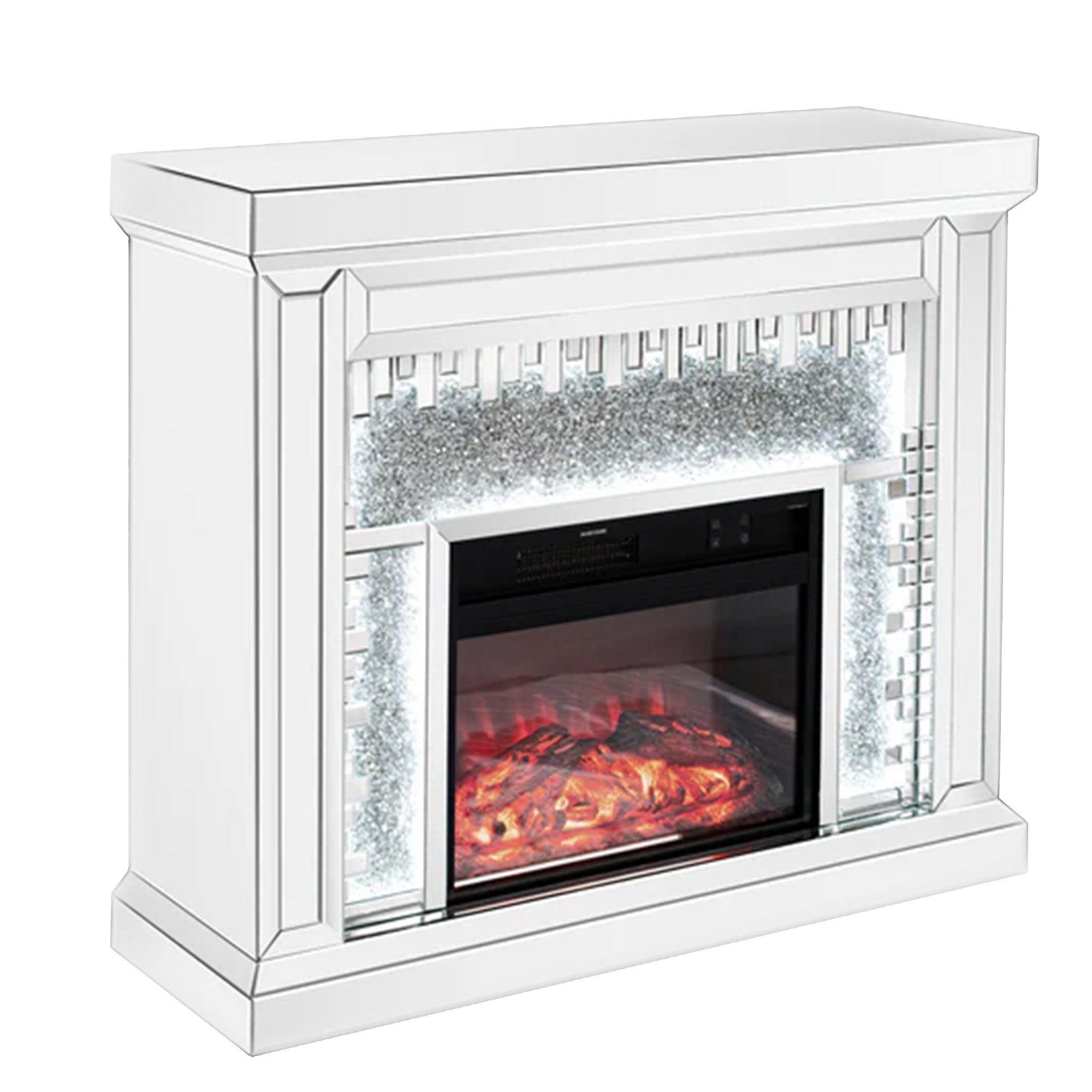 VANITII Crushed Diamonds LED Mirrored Fireplace