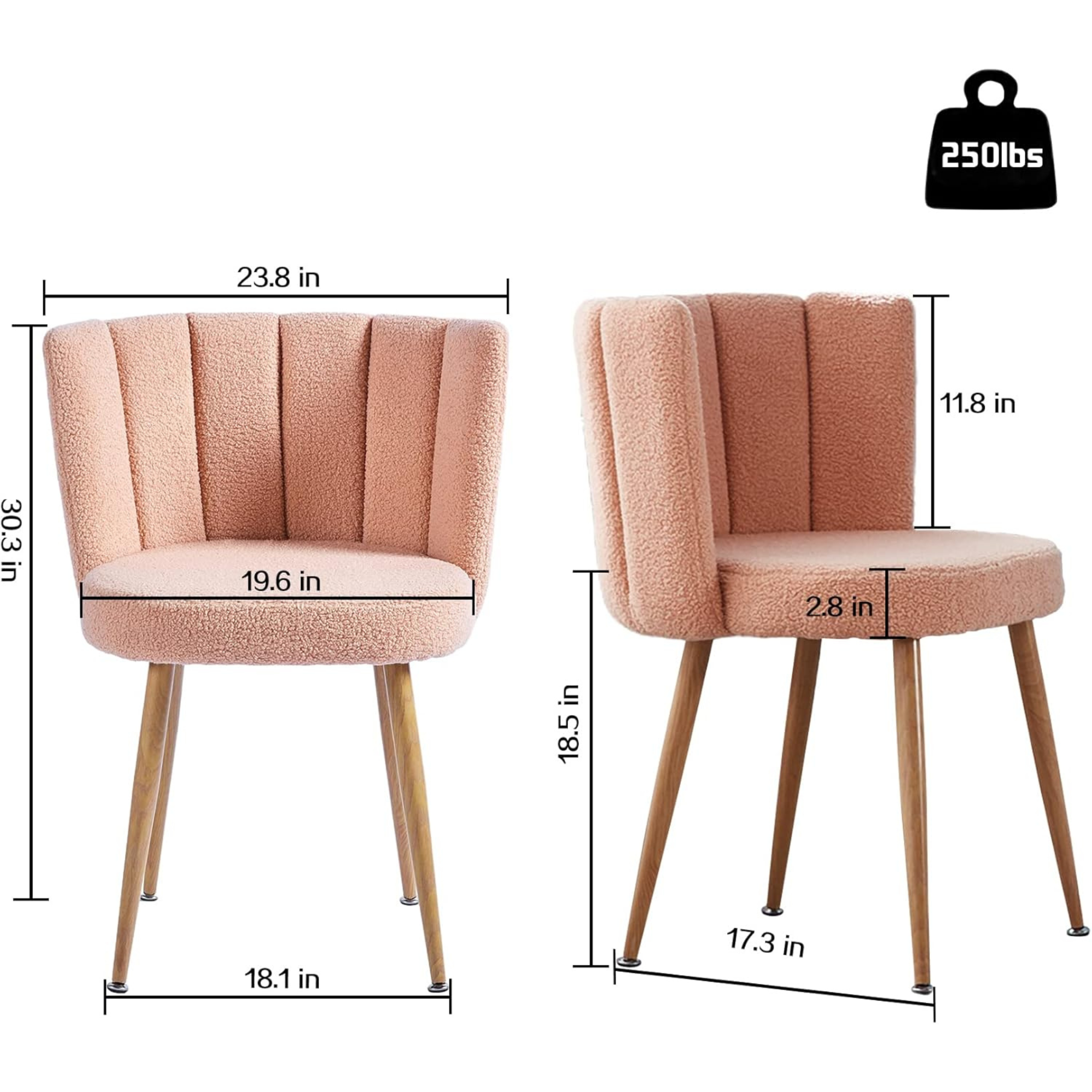 Modern Beige Dining Chairs - Iron Tube Wood-Color Leg s, Shorthair Cushions