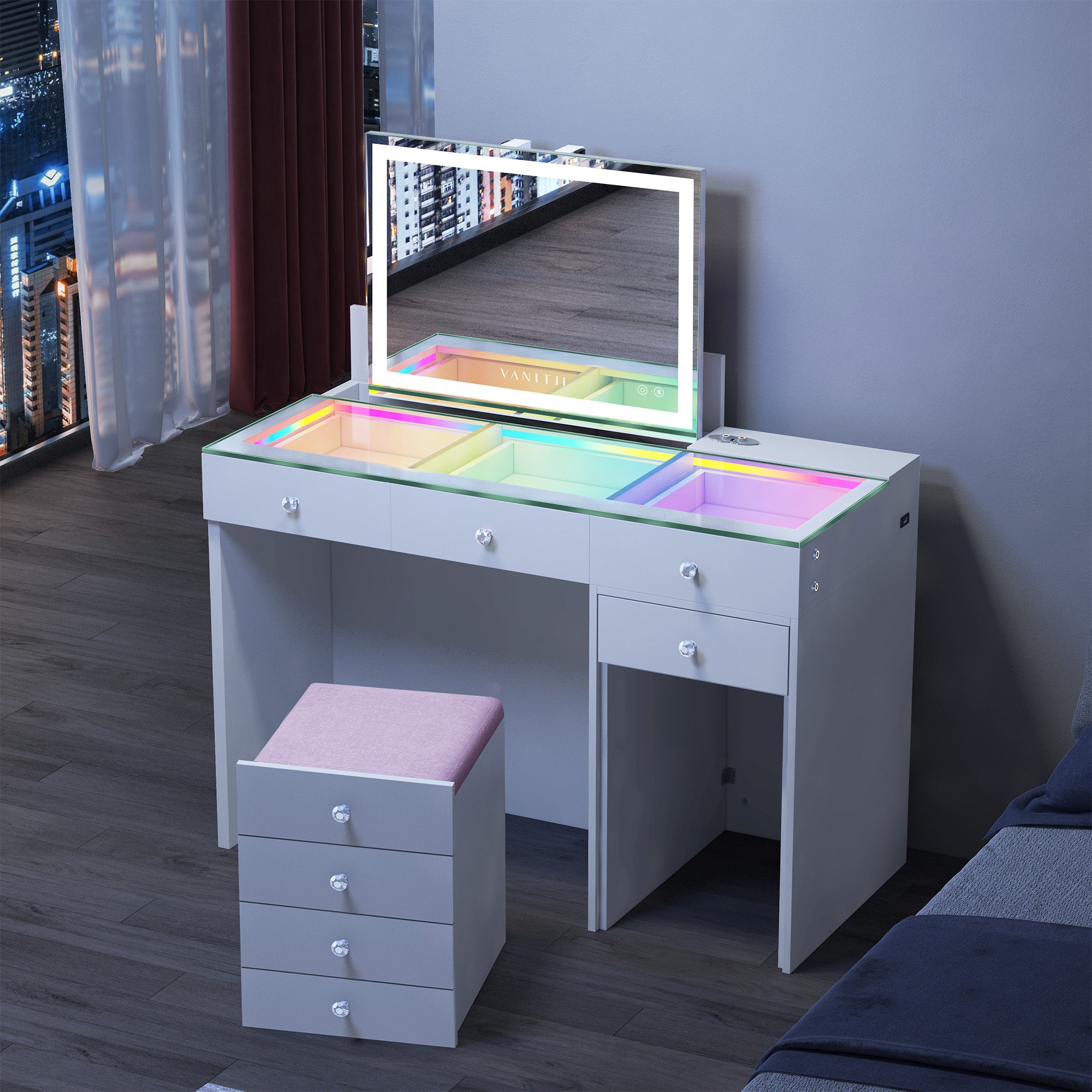 VANITII ASCEND Luxury Vanity Set with Built-in Lift-Top Mirror & Hidden Stool - Vanities & Desks by VANITII in Santa Maria, CA