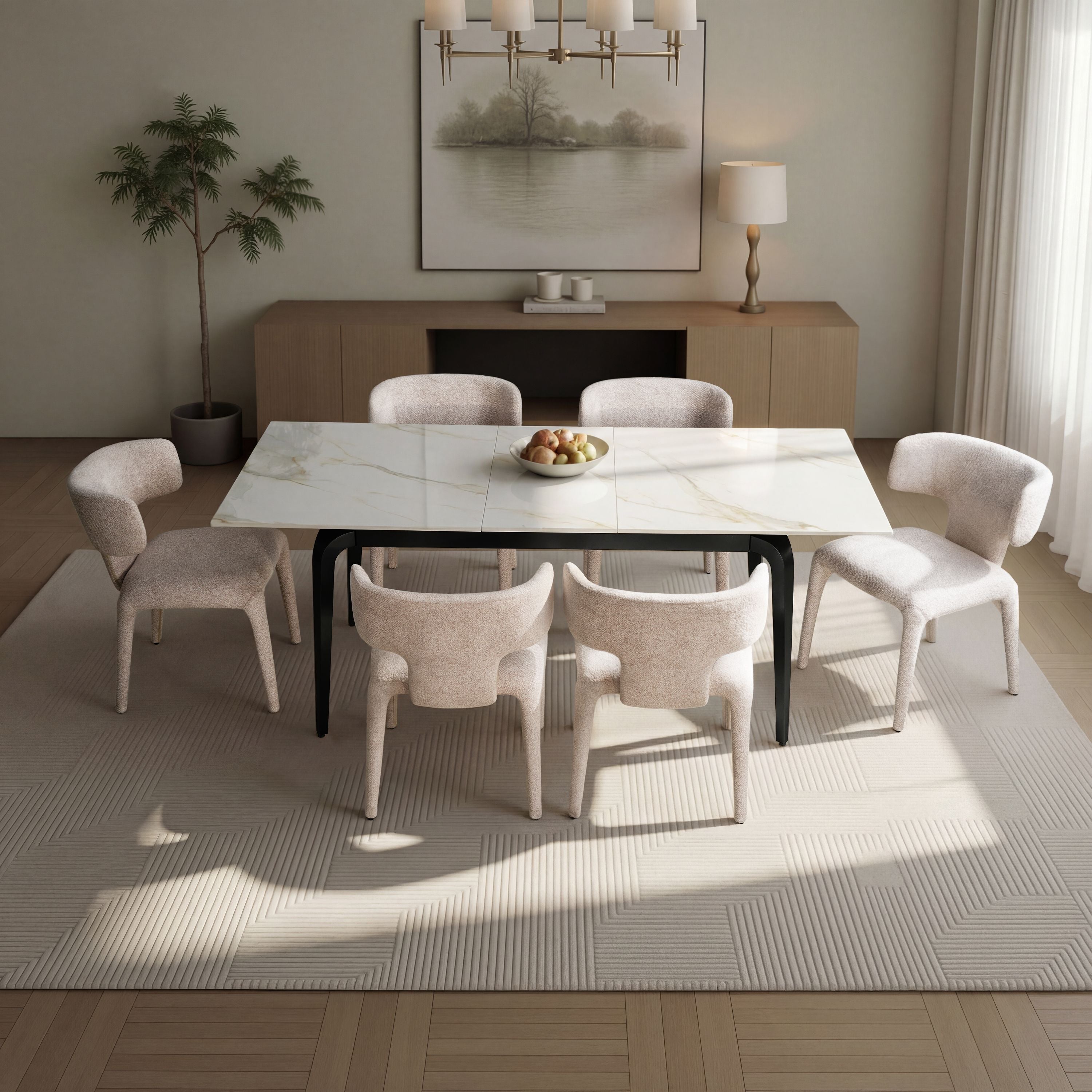 63″-79″ Extendable Sintered Stone Dining Table with Pedestal Base