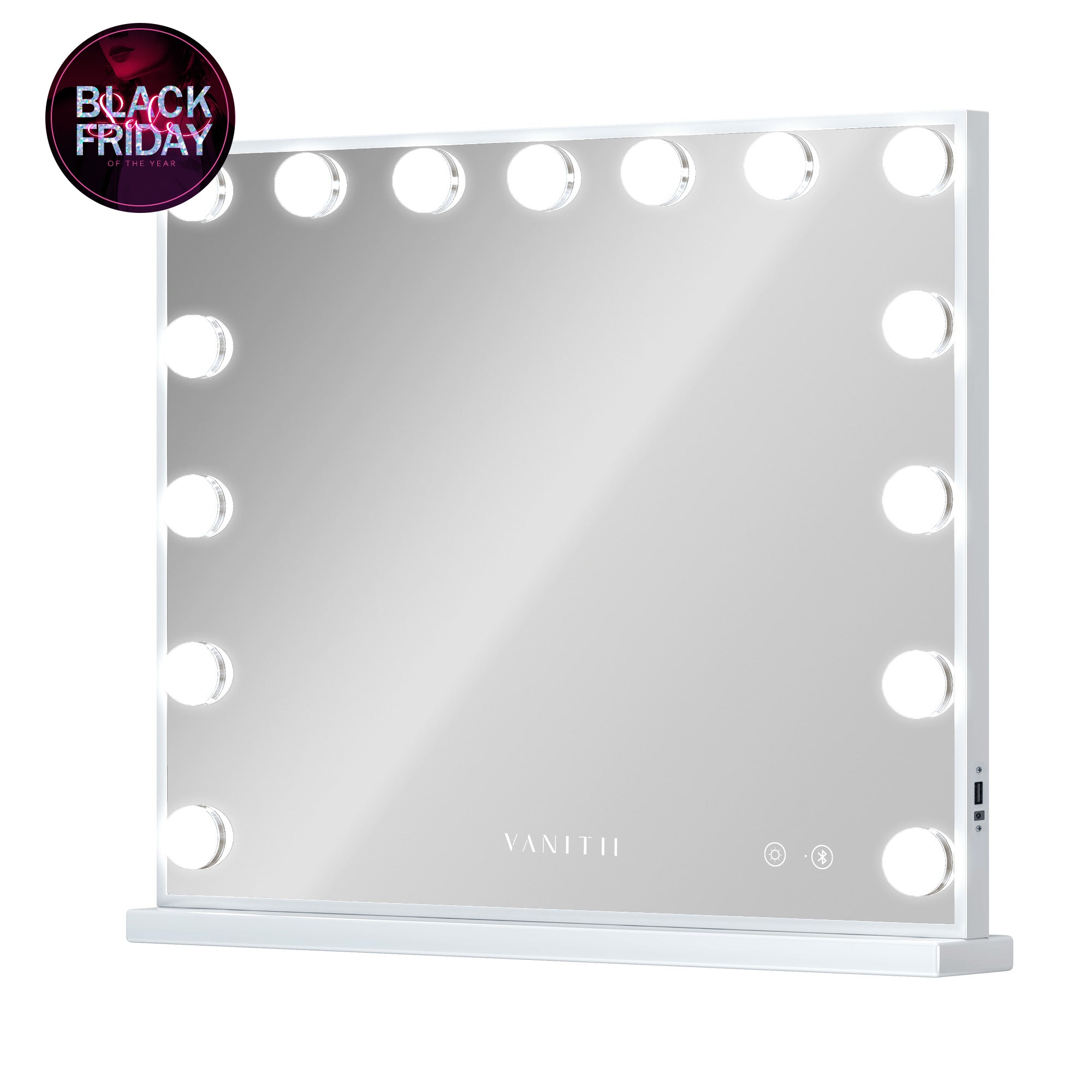 VANITII Mary Hollywood Vanity Mirror with Bluetooth XXL - 15 Dimmable LED Bulbs