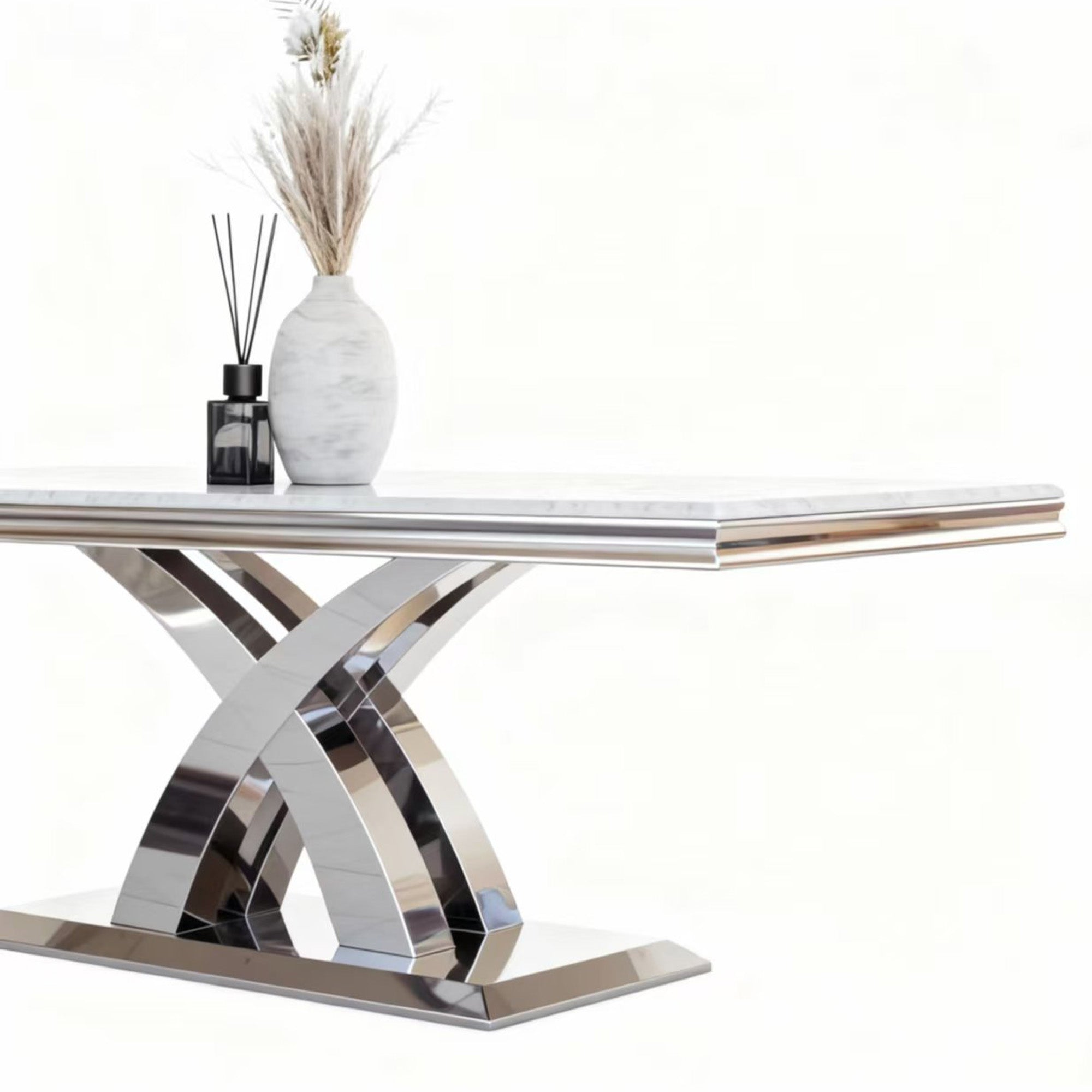 Rectangular Chrome Dining Marble Table PX07