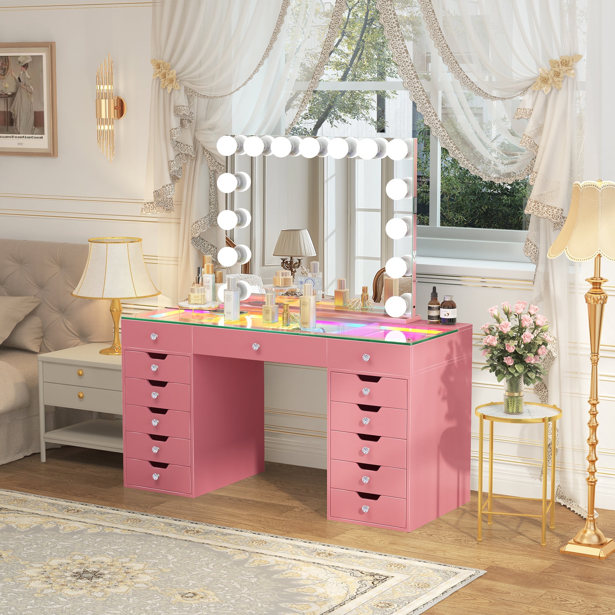 Eva-RGB Vanity Desk Set with Mirror