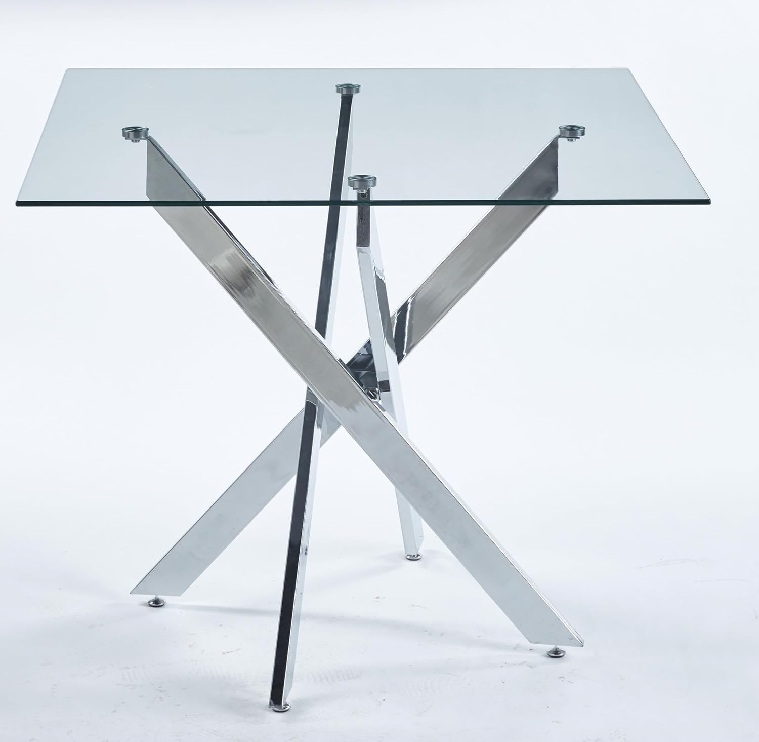 Modern Square Glass Dining Table - Chrome Cross Legs