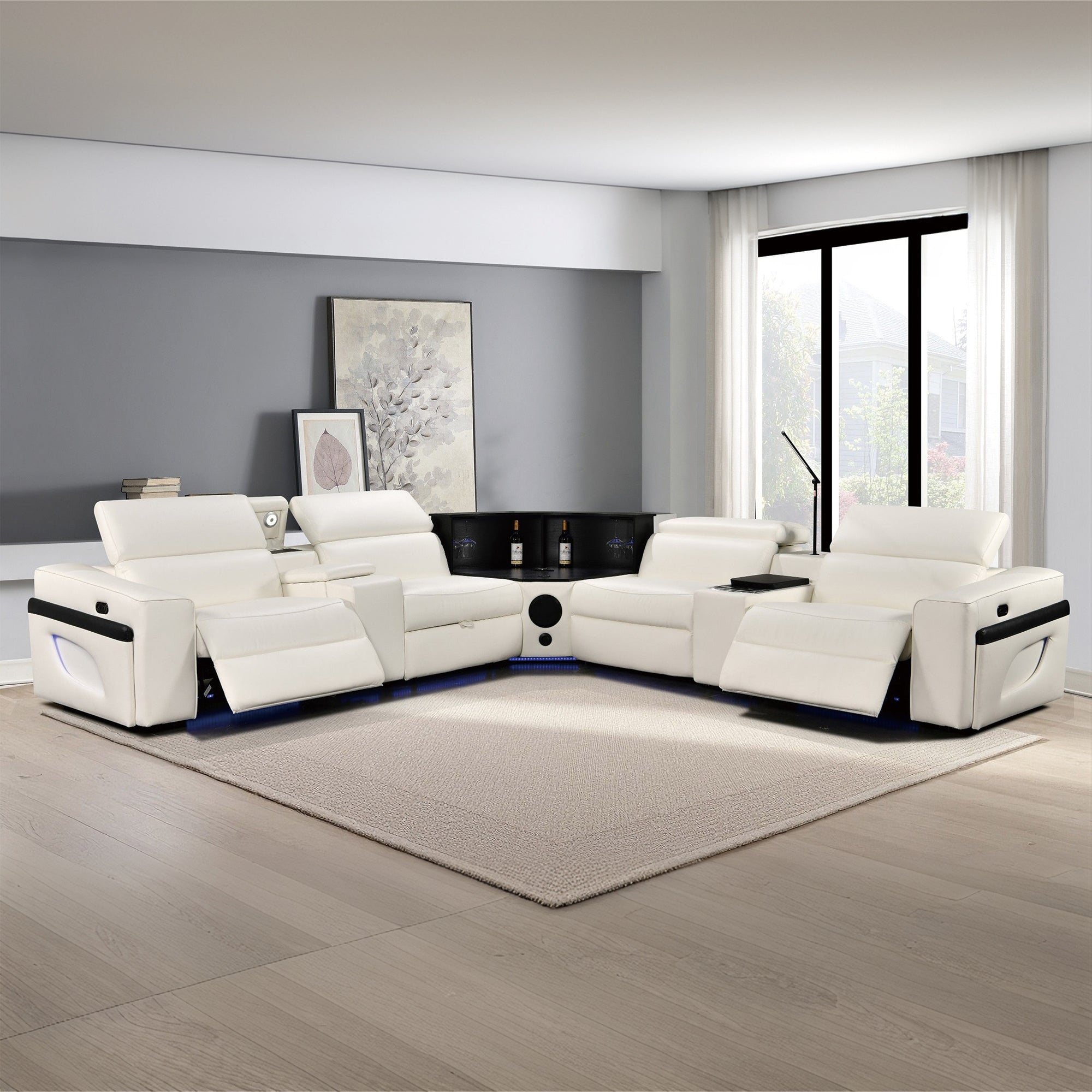 Power Recliner Air Leather Sectional MC3028A White