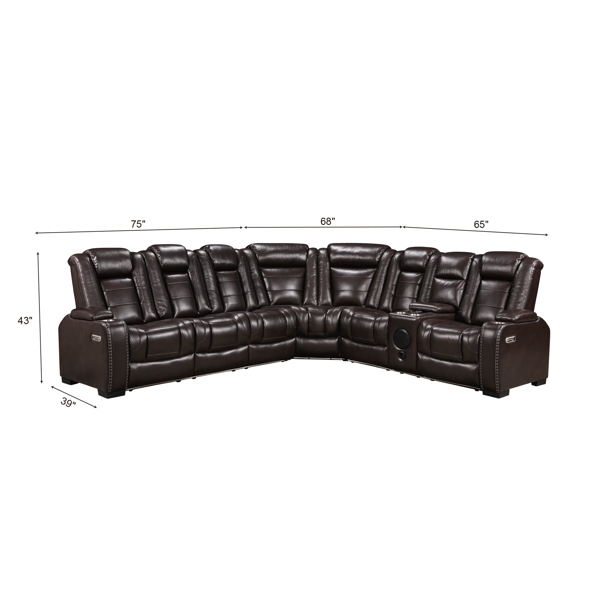 Size of Brown Power Recliner Sectional Sofa Set