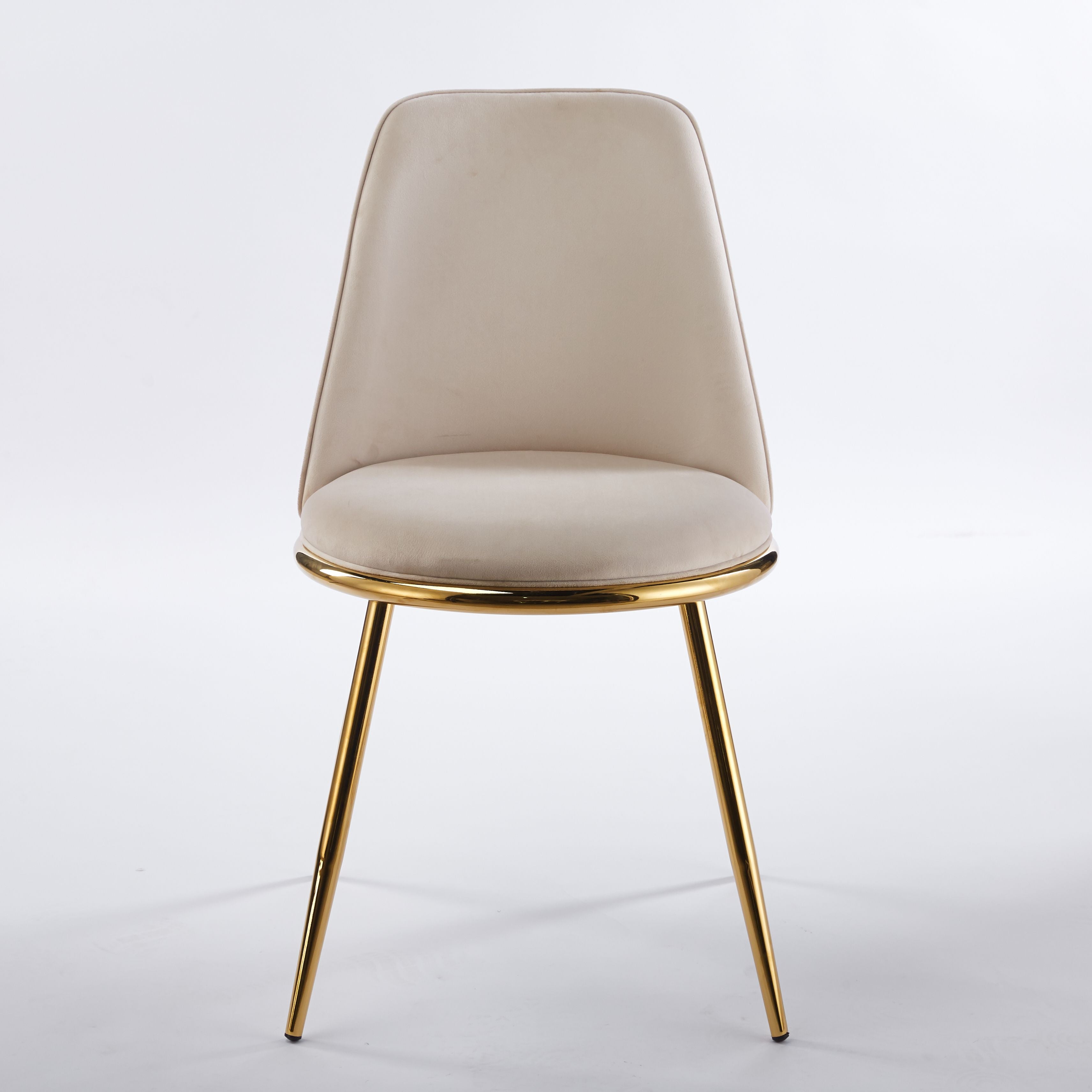 Modern Cream White Dining Chair  - Gold-Plated Metal Legs, Velvet Upholstery 2pCS/CTN