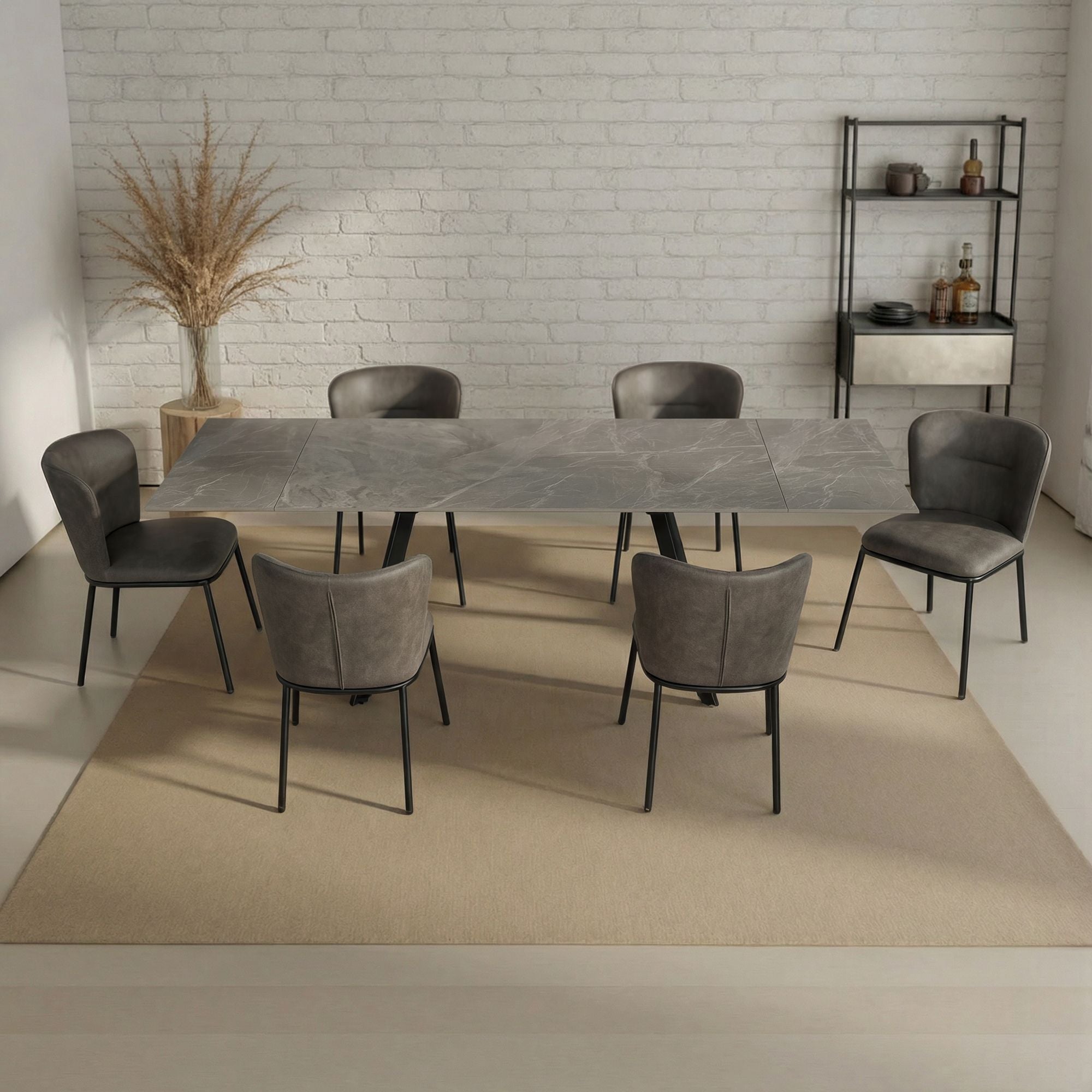 63″-95″ Extendable Sintered Stone Dining Table with Rectangular Top
