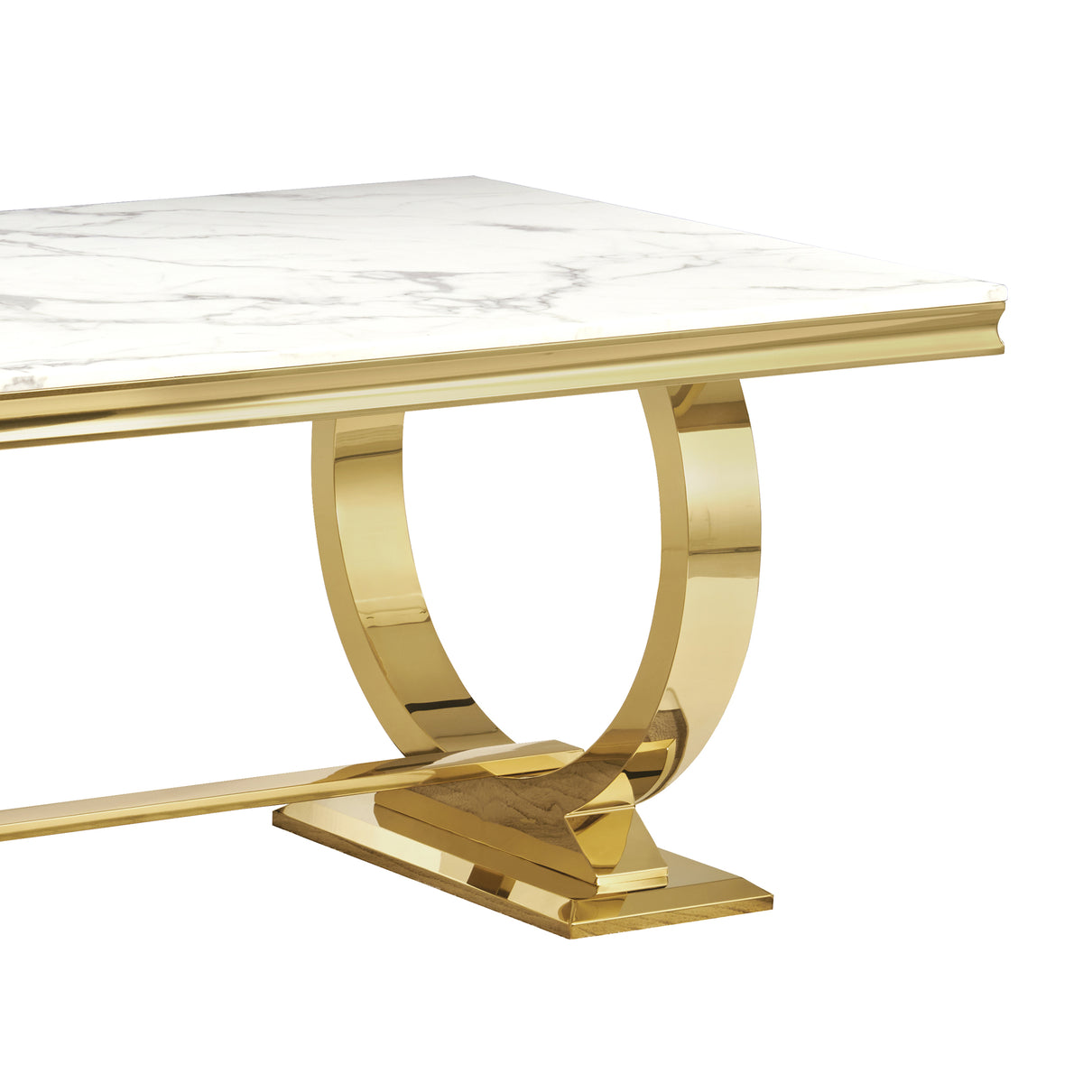 Modern Rectangular Dining Table with Marble Top & 201# Stainless Steel Base, Luxury U-Shape Frame Kitchen Table for 6-8 People