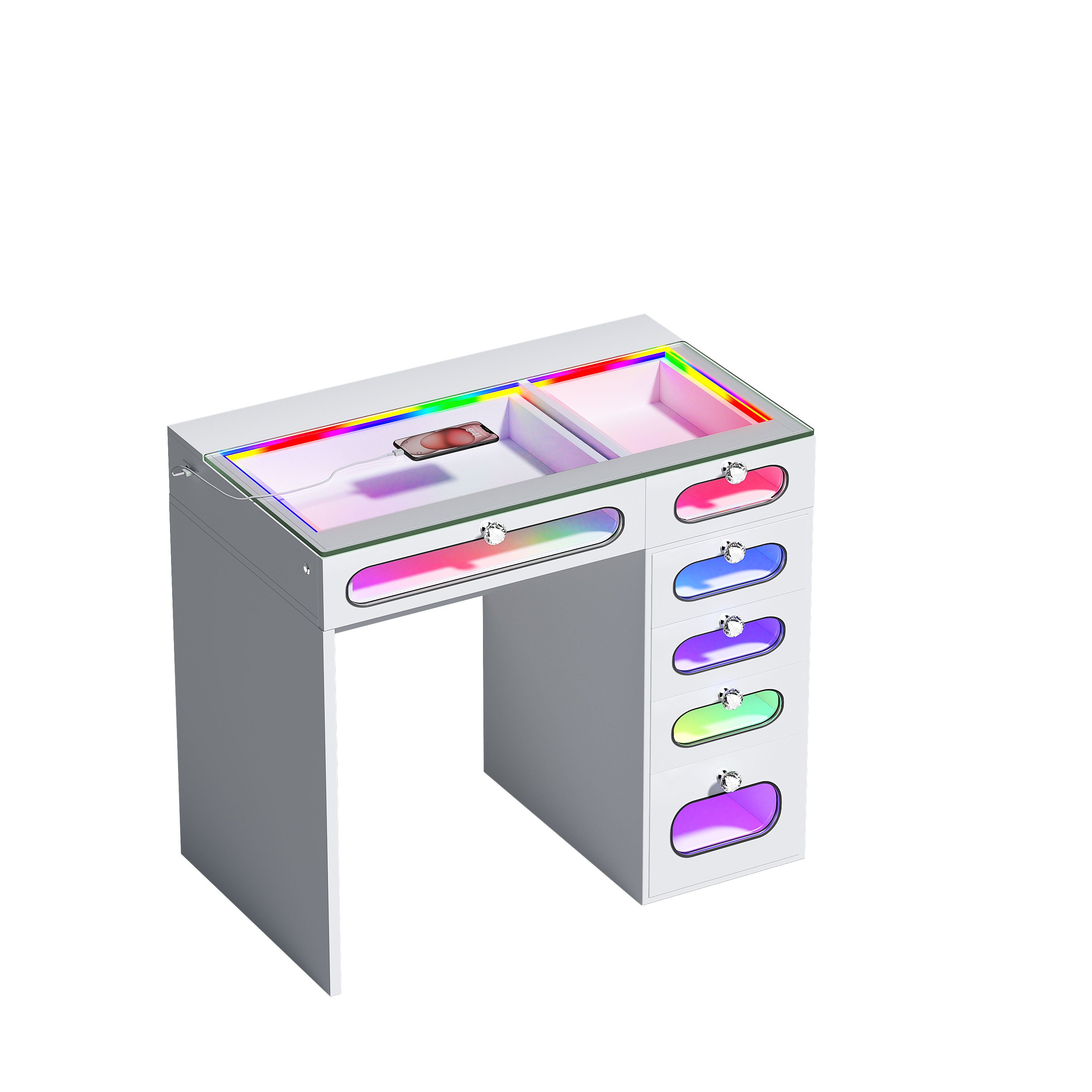 New Release ! VANITII 6 Glass Fronted Drawers Vanity Desk