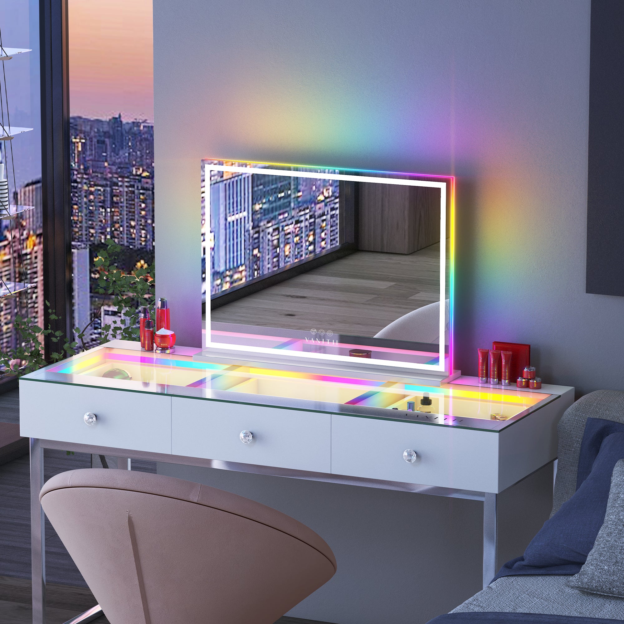 VANITII Luxury Hollywood Glow Vanity Mirror with RGB & Led Light Strip