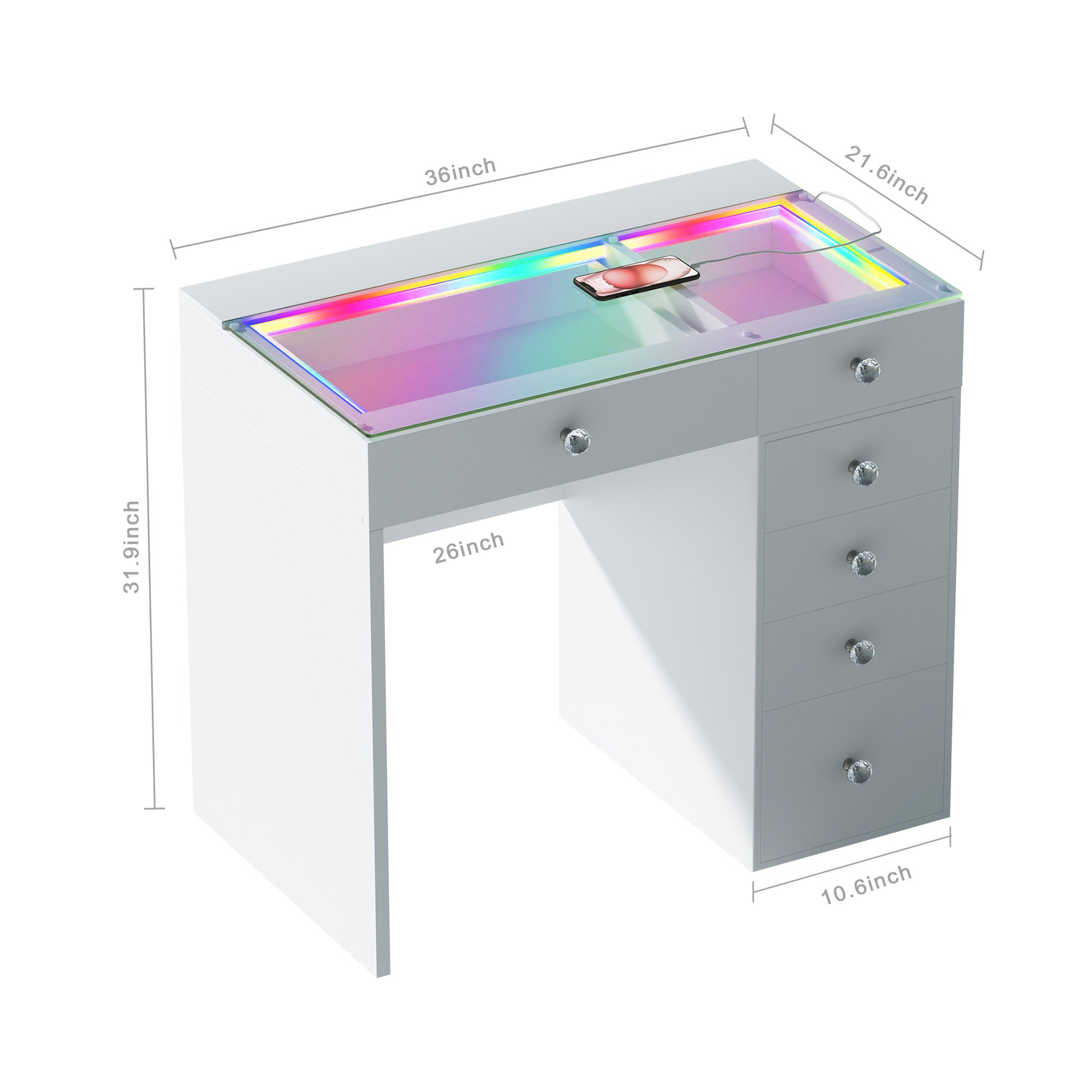 VANITII Diana Vanity Desk- 6 Storage Drawers