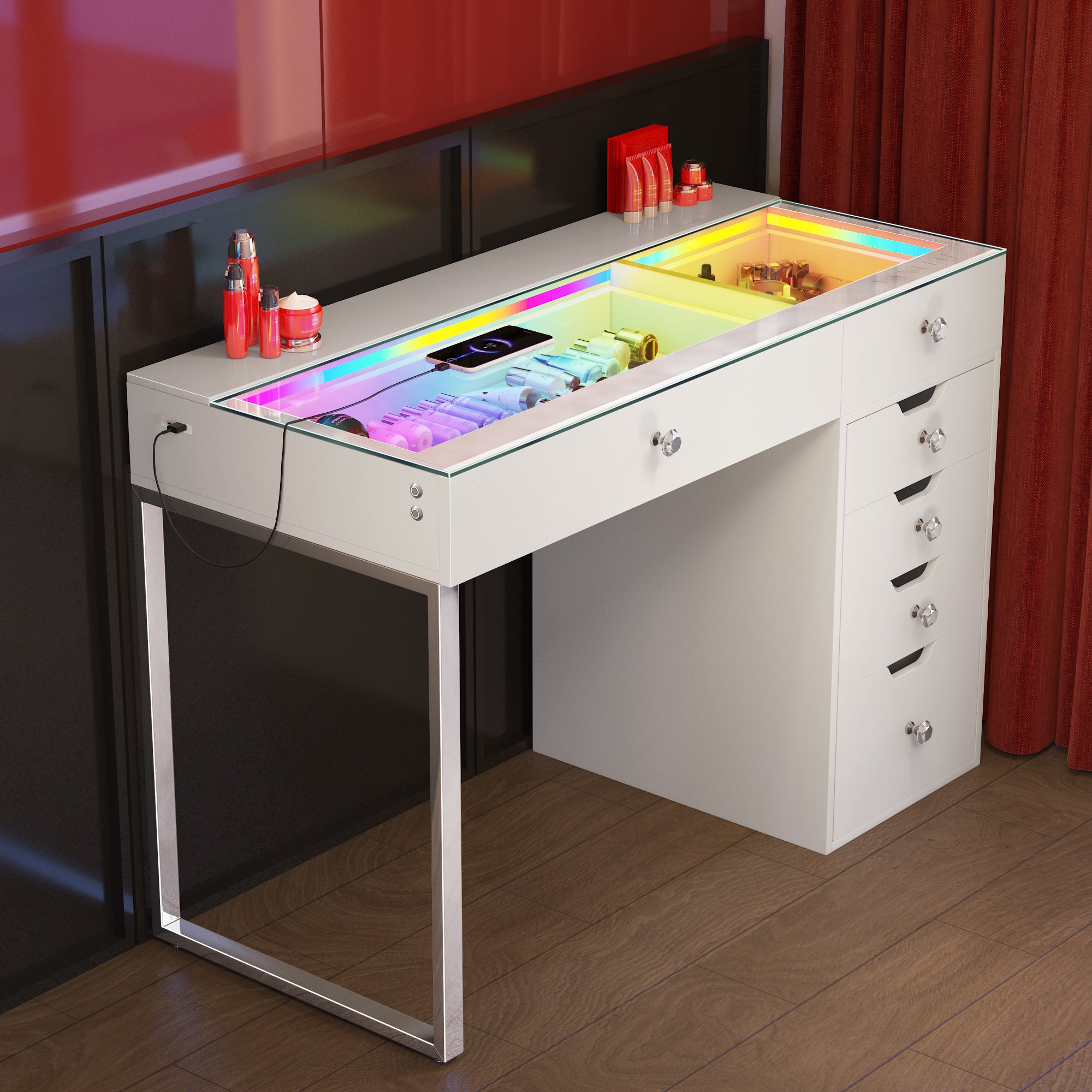 VANITII Diana RGB Vanity Desk - 6 Storage Drawers