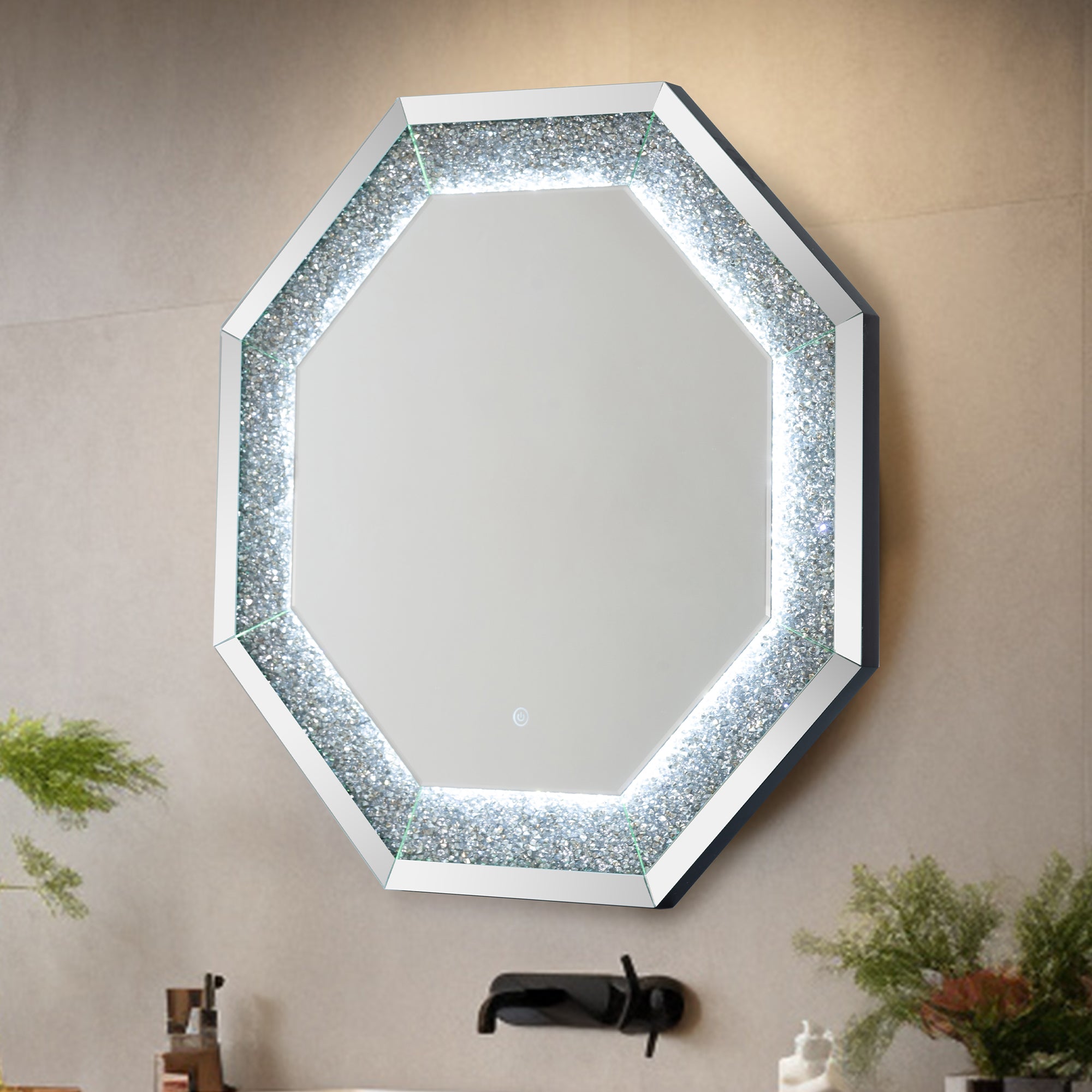 VANITII Crushed Diamonds LED Mirrored Console Table