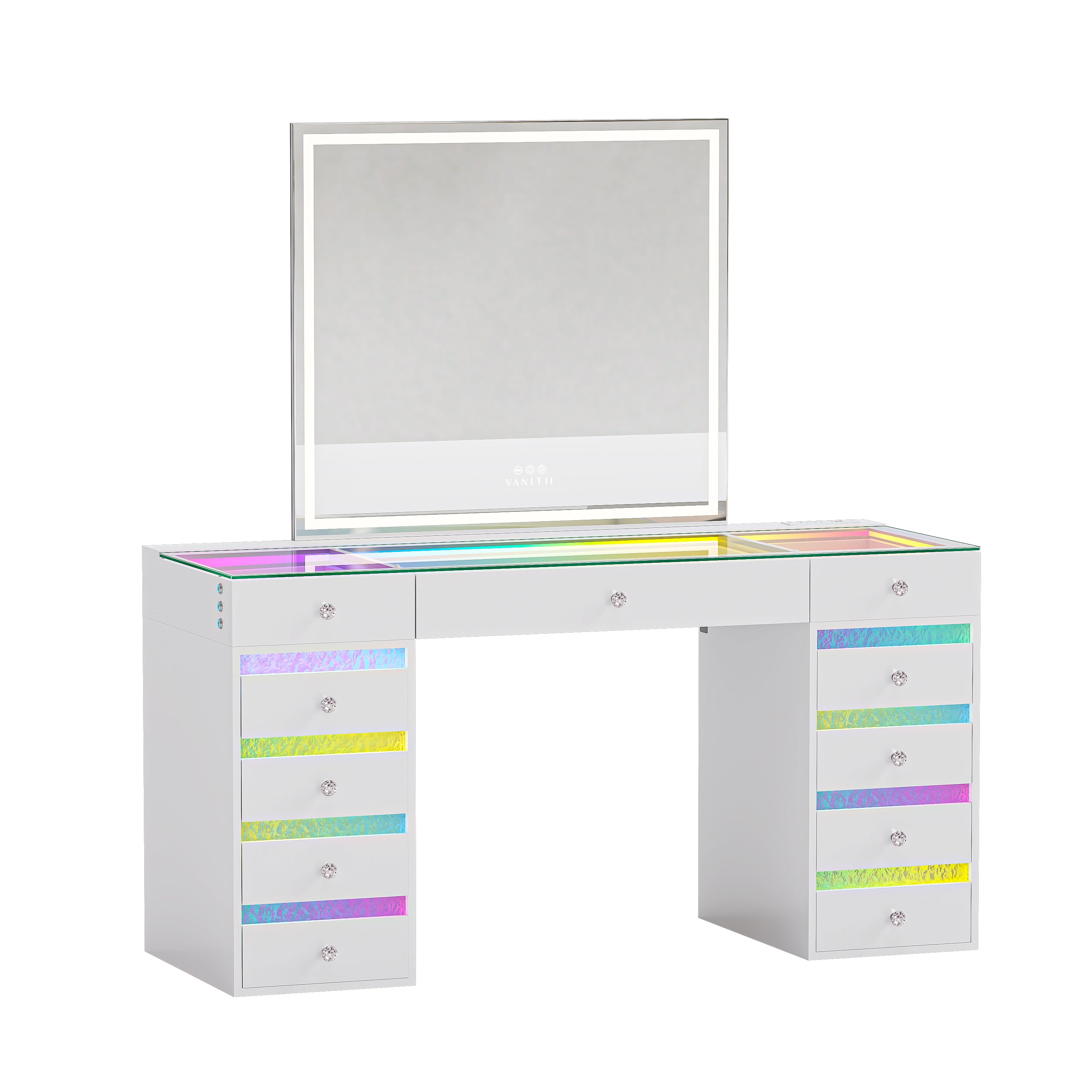 VANITII Luna Vanity RGB Table Set With Bluetooth Speaker & Hana Mirror