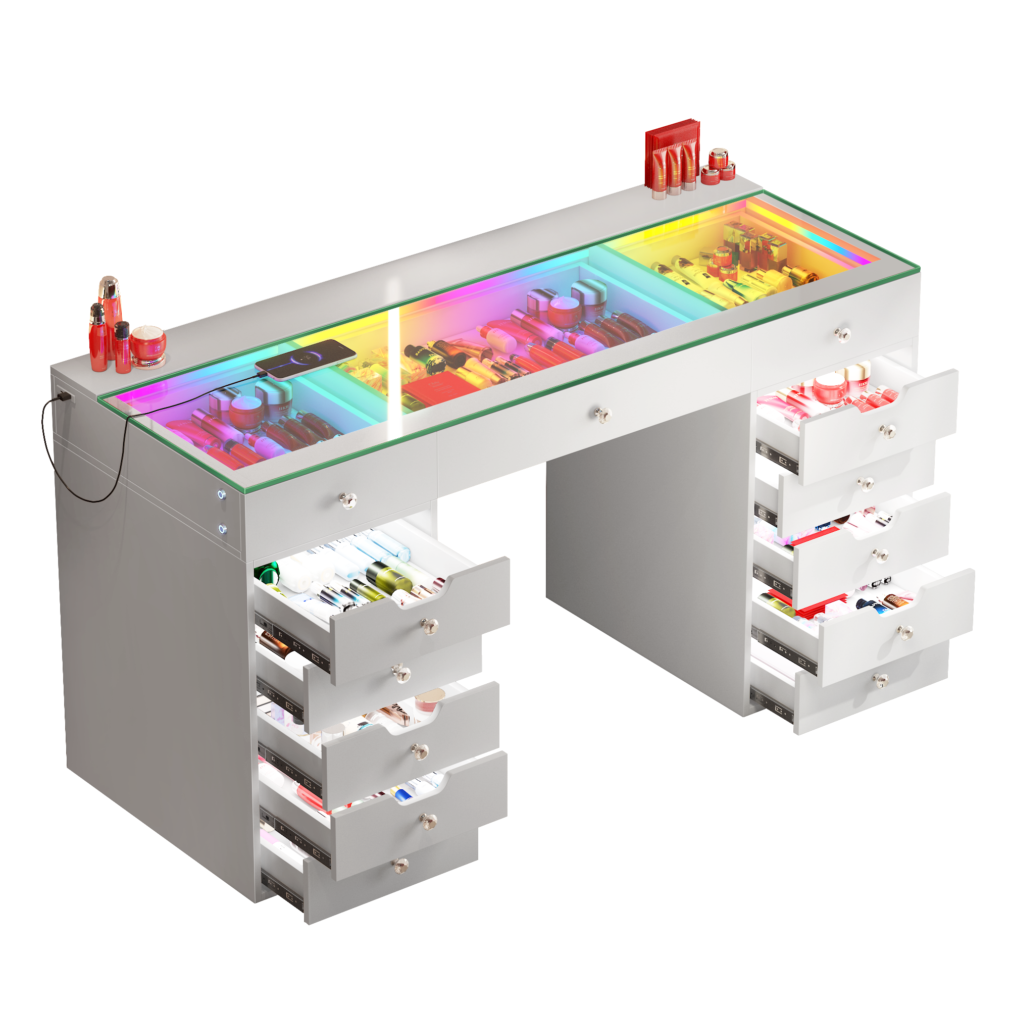 VANITII Eva Vanity Desk  - 13 Storage Drawers with Full Light &RGB