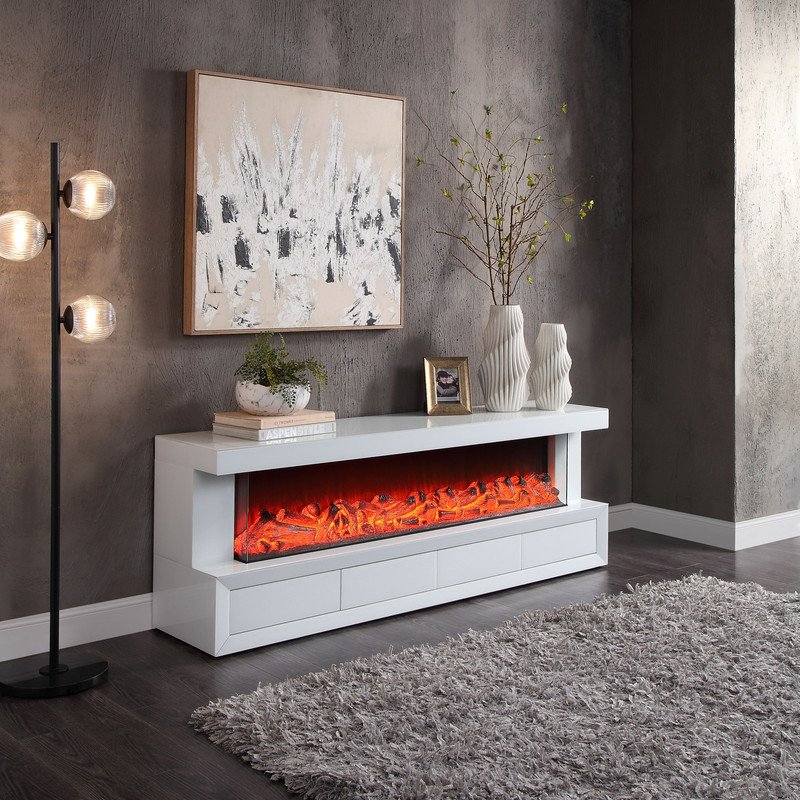 VANITII TV Stand LED Mirrored Fireplace