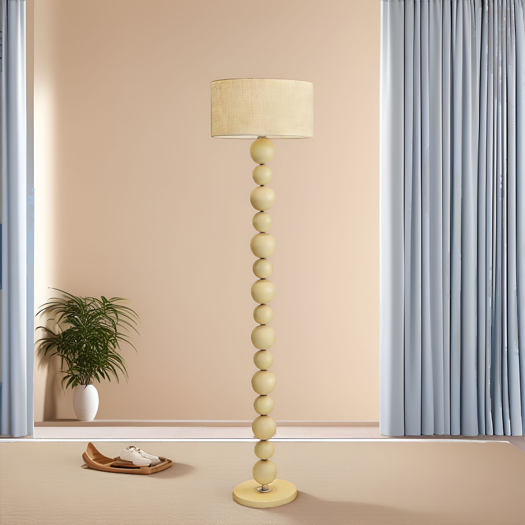 Beige Spherical Chandelier: Iron Frame, Linen Shade, Warm Light for Cream-style Rooms
