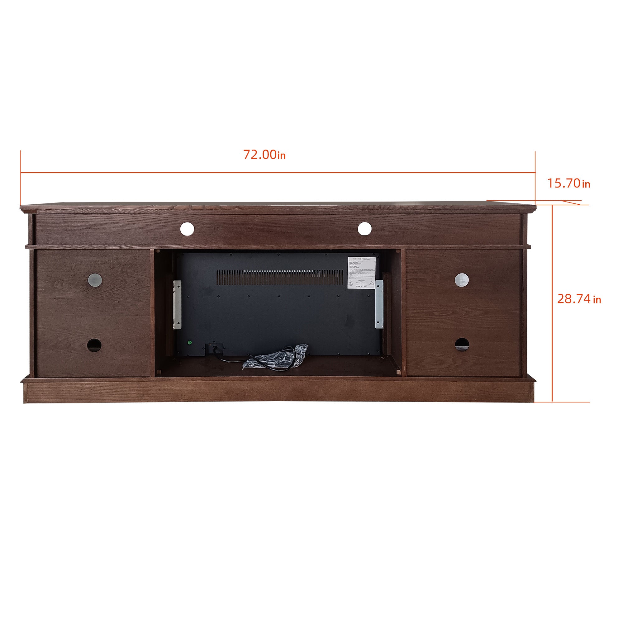 72“ Teak Ash Wood Veneer Fireplace TV stand with Bluetooth