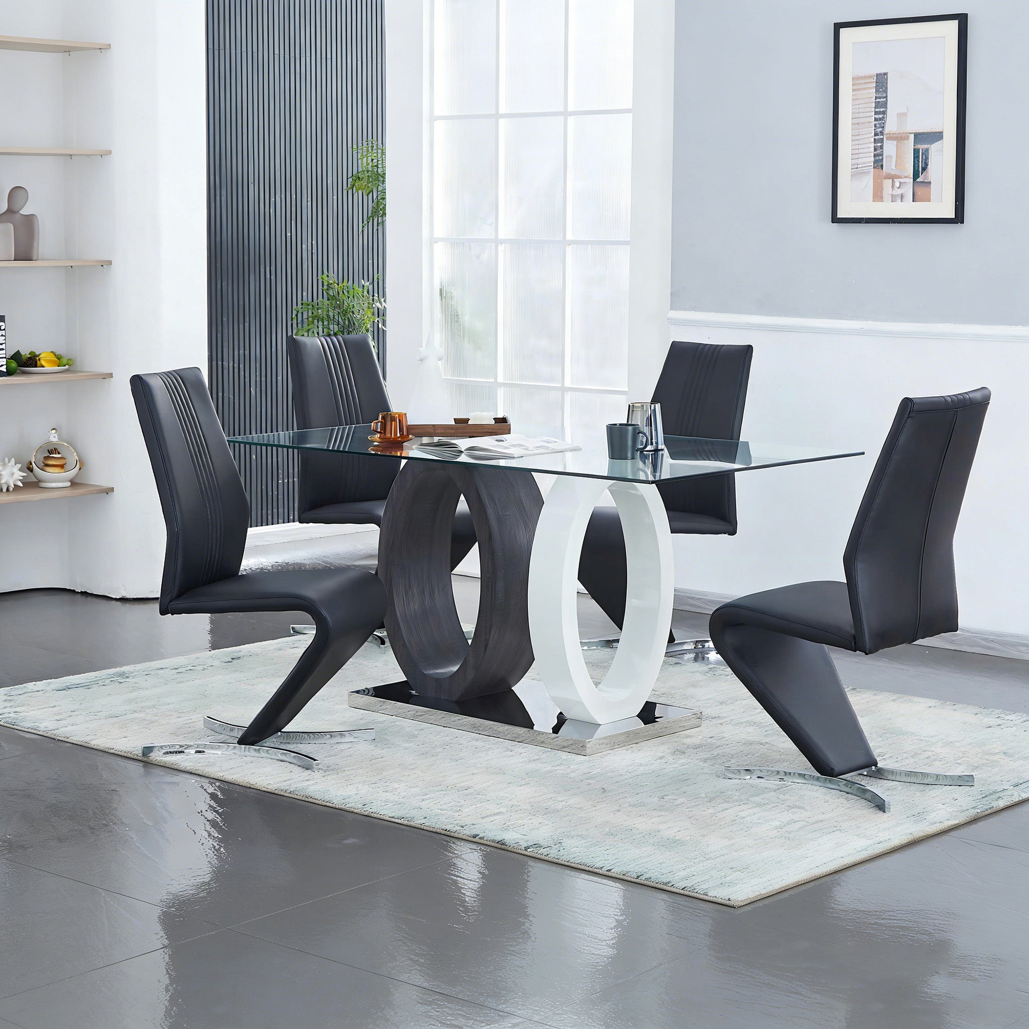Glass Dining Table with X-Shaped Dining Chair