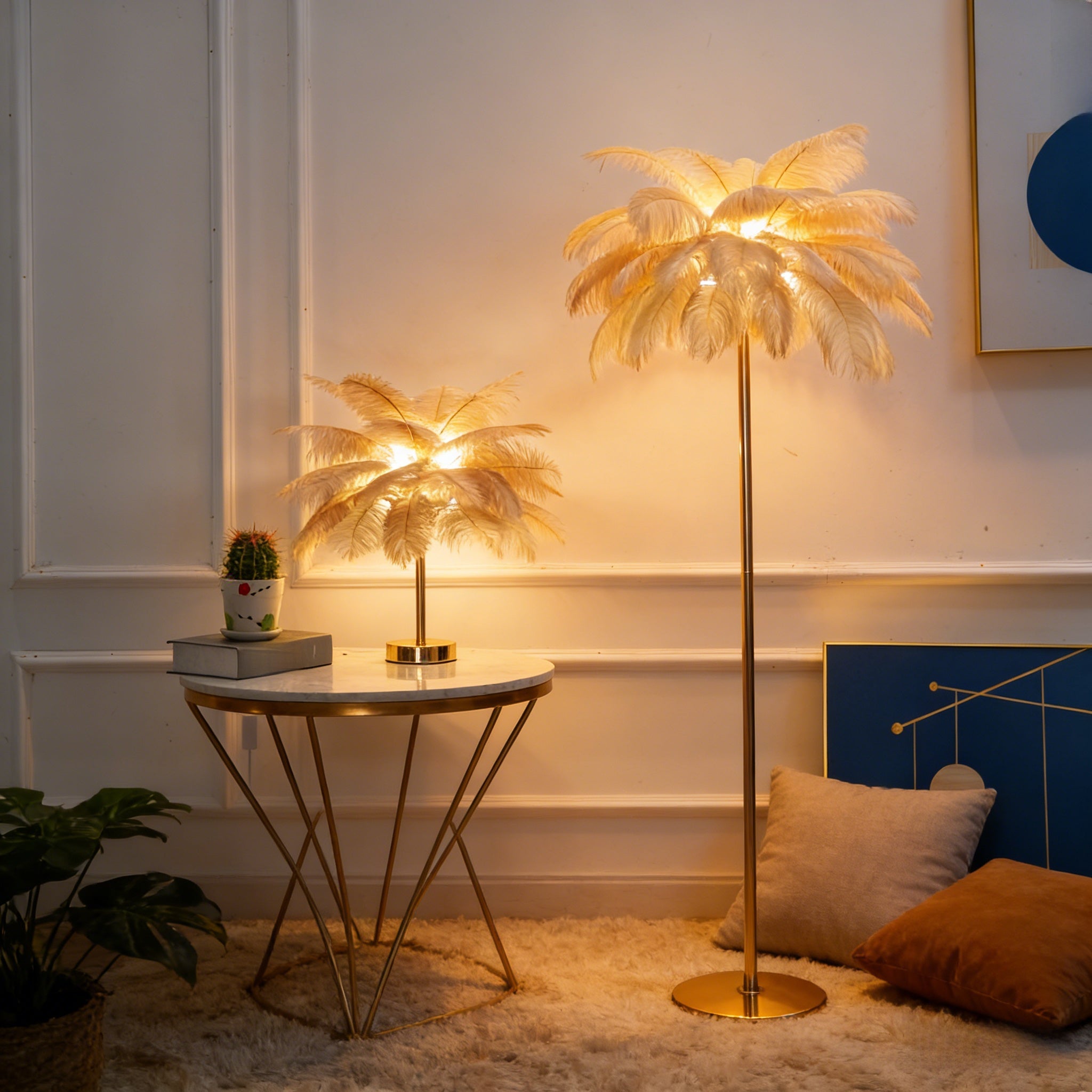 Nordic Ostrich Feather Floor Lamp, 3-Color LED, 110-265V, Romantic Luxury Light