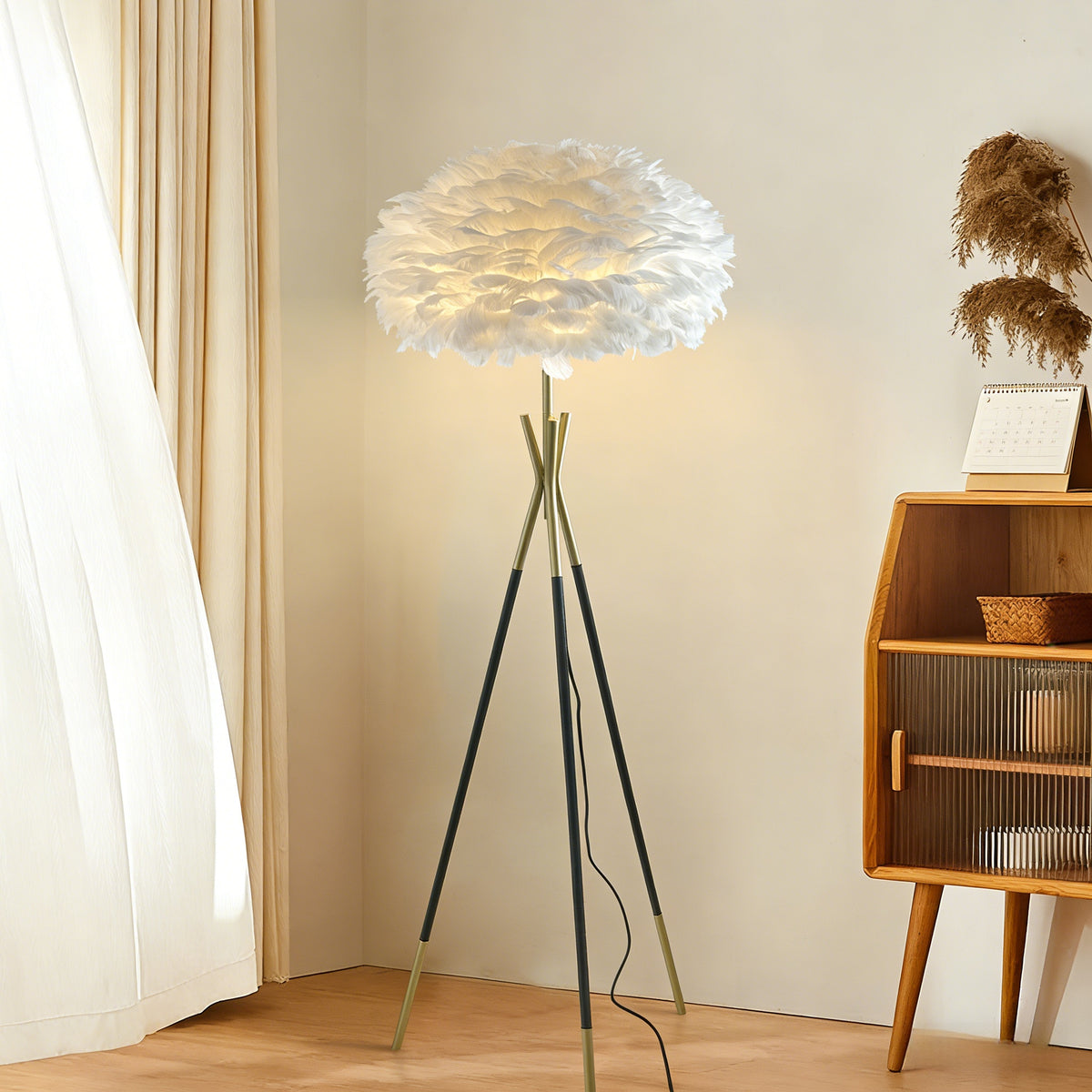 Nordic Feather Floor Lamp, LED 3-Color Dimmable Remote Ambient Light