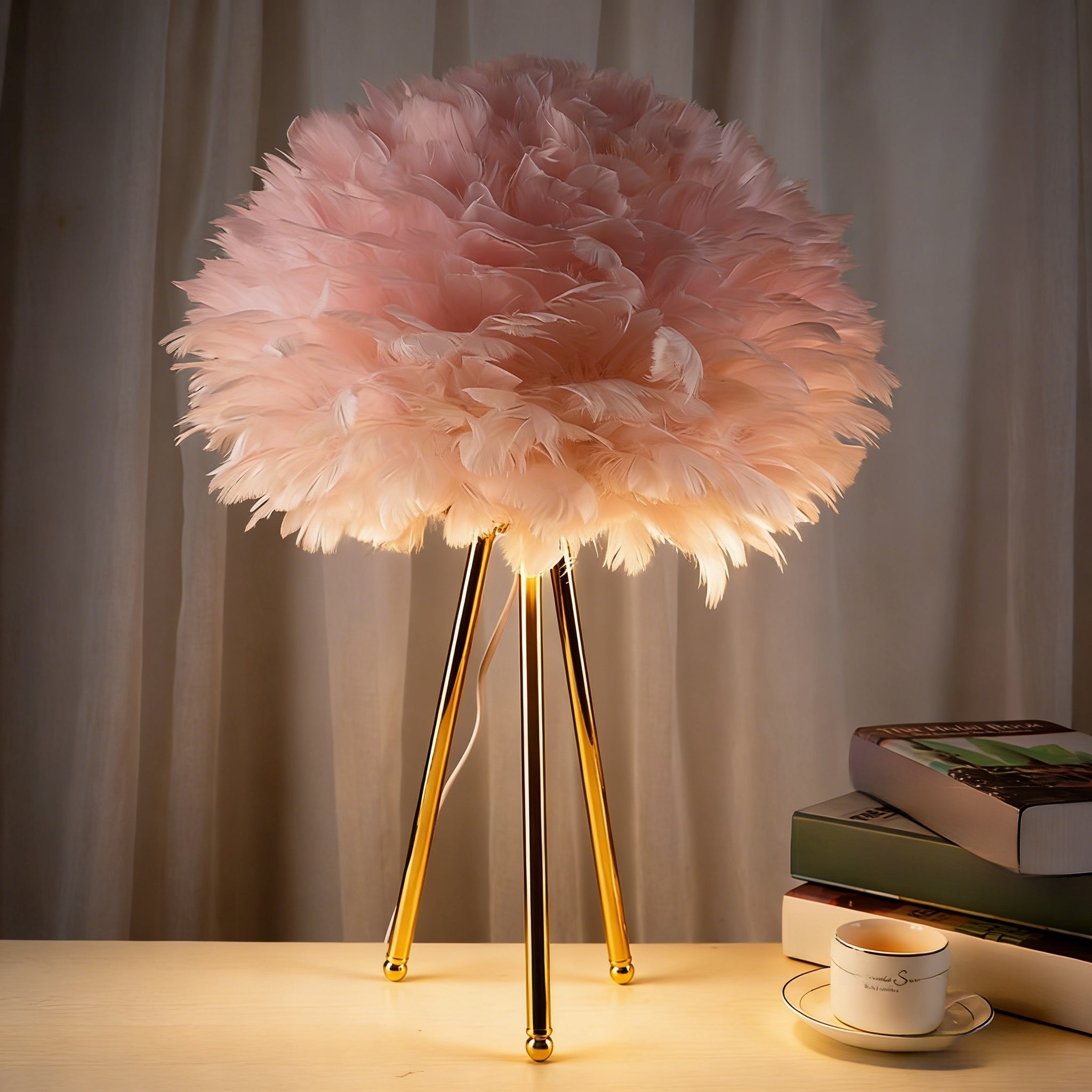 Nordic Feather LED Table Lamp, 3-Color Dimmable Bedside Ambient Light