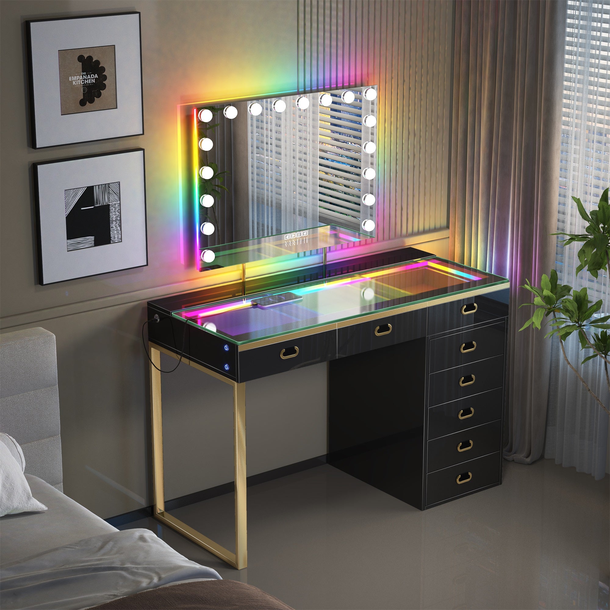 New Release ! VANITII Chelsea Vanity Set with Hollywood Music Mirror