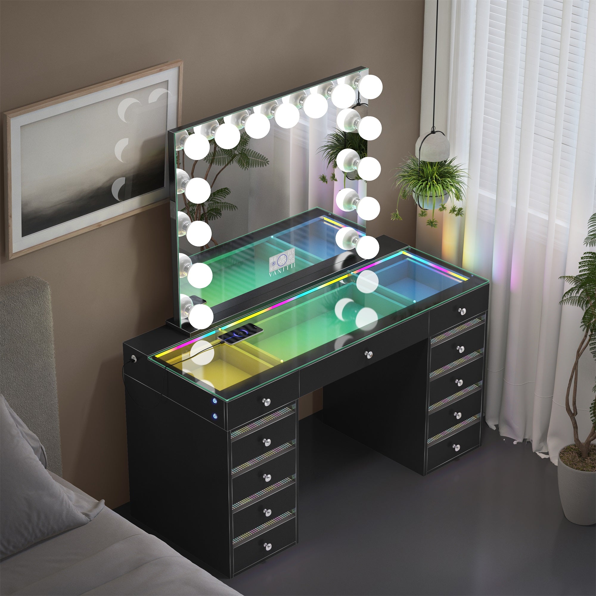 VANITII Fenair Vanity Desk with RGB light including Vanity Mirror