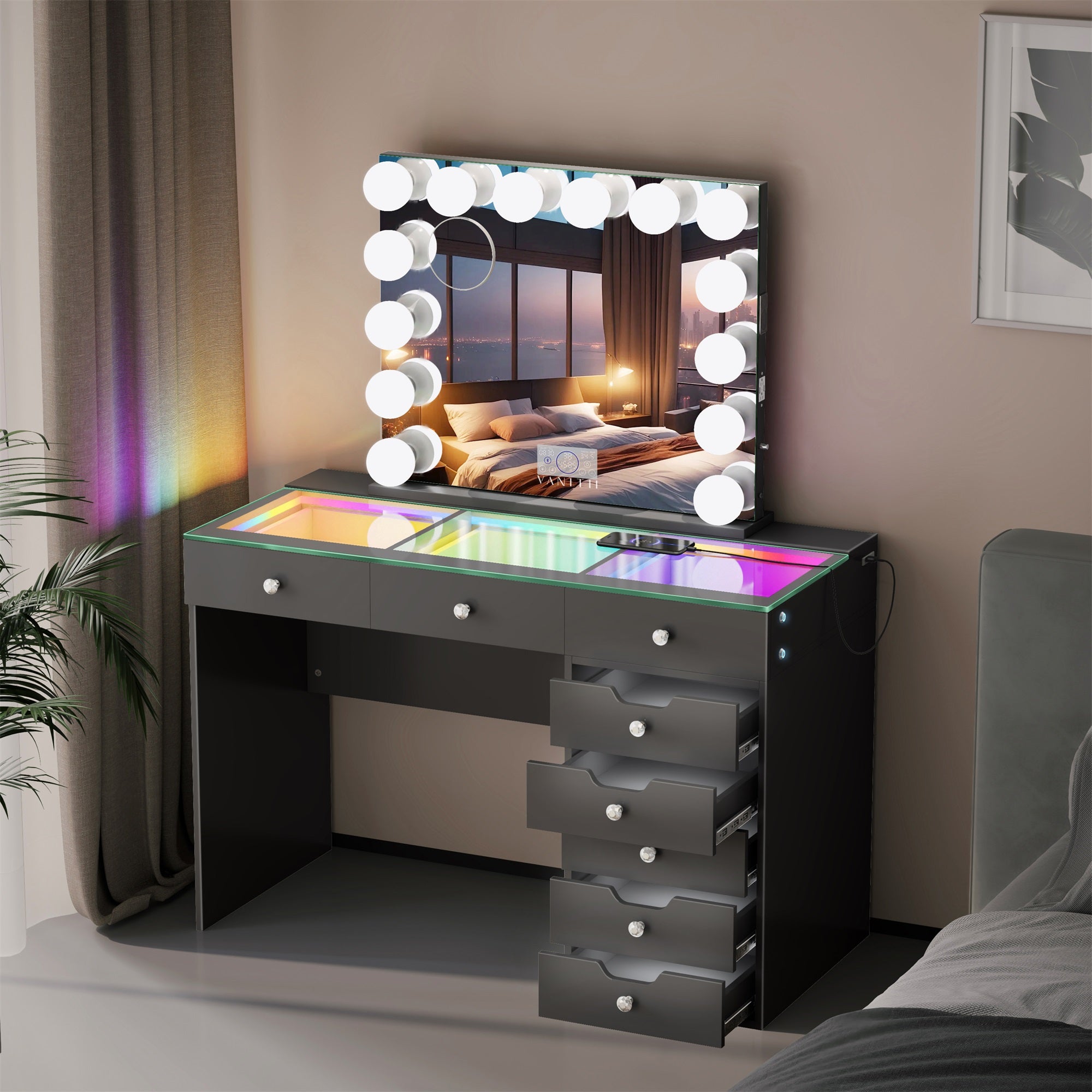VANITII Diana 8 Drawers Vanity Desk Set with RGB and Full Light