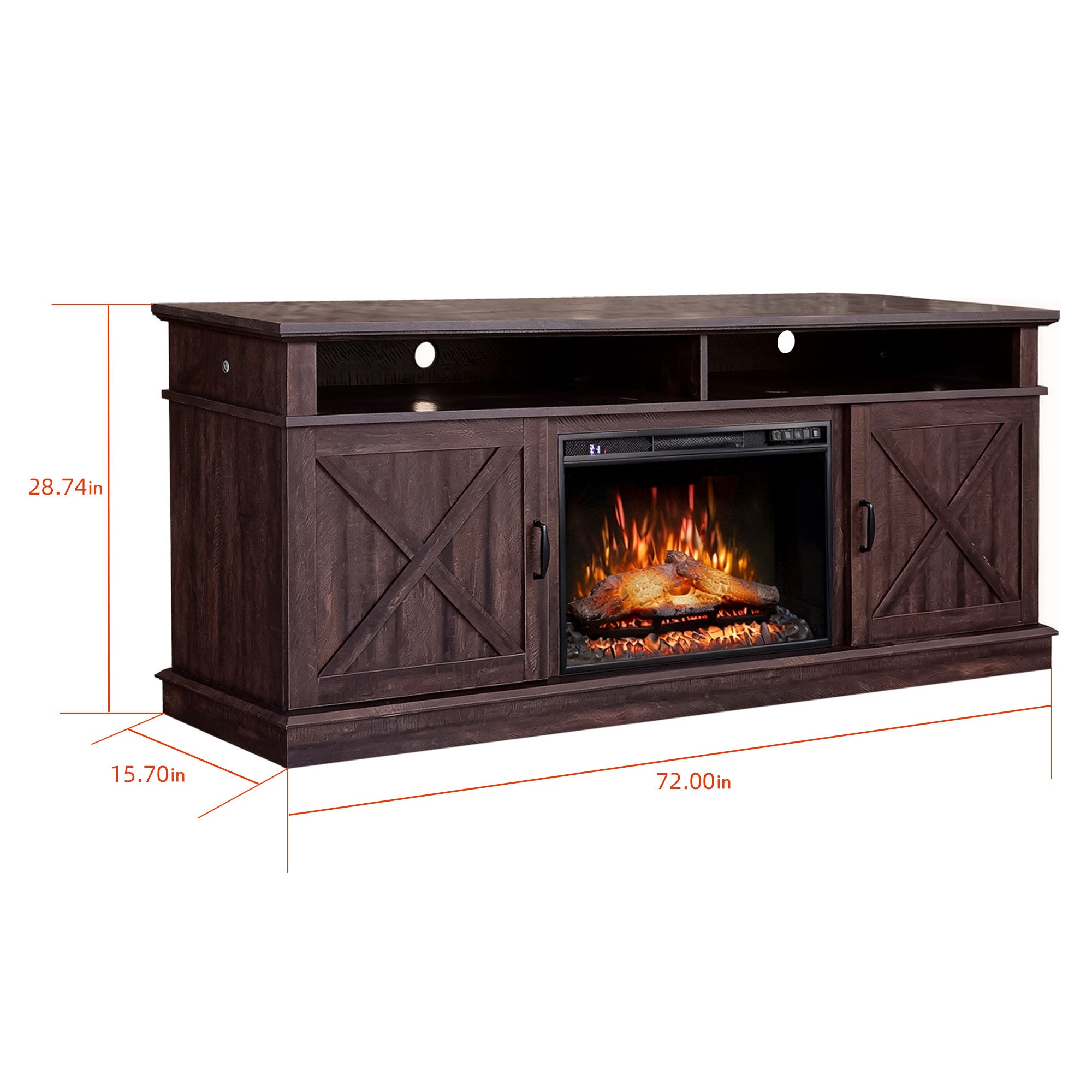 72" Brown Oak Melamine Veneer Fireplace TV stand