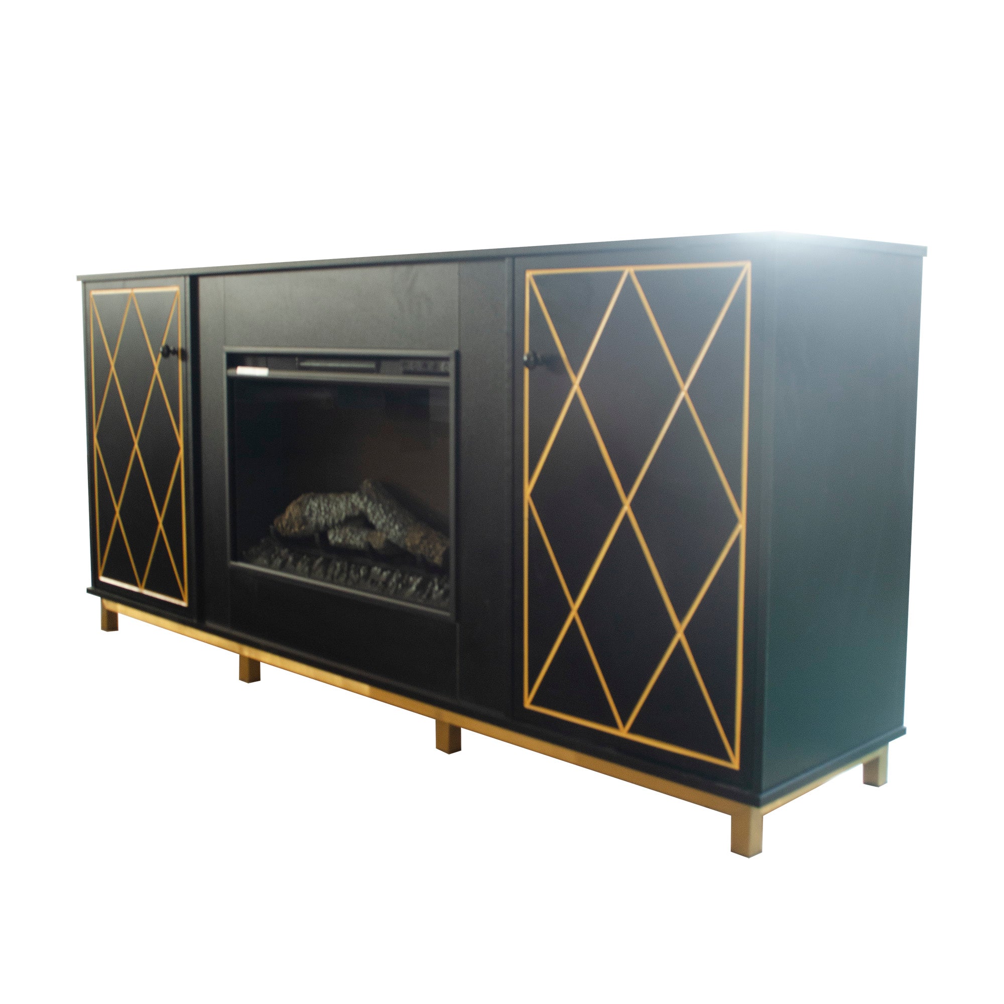 Black Melamine Veneer Fireplace TV stand with Bluetooth