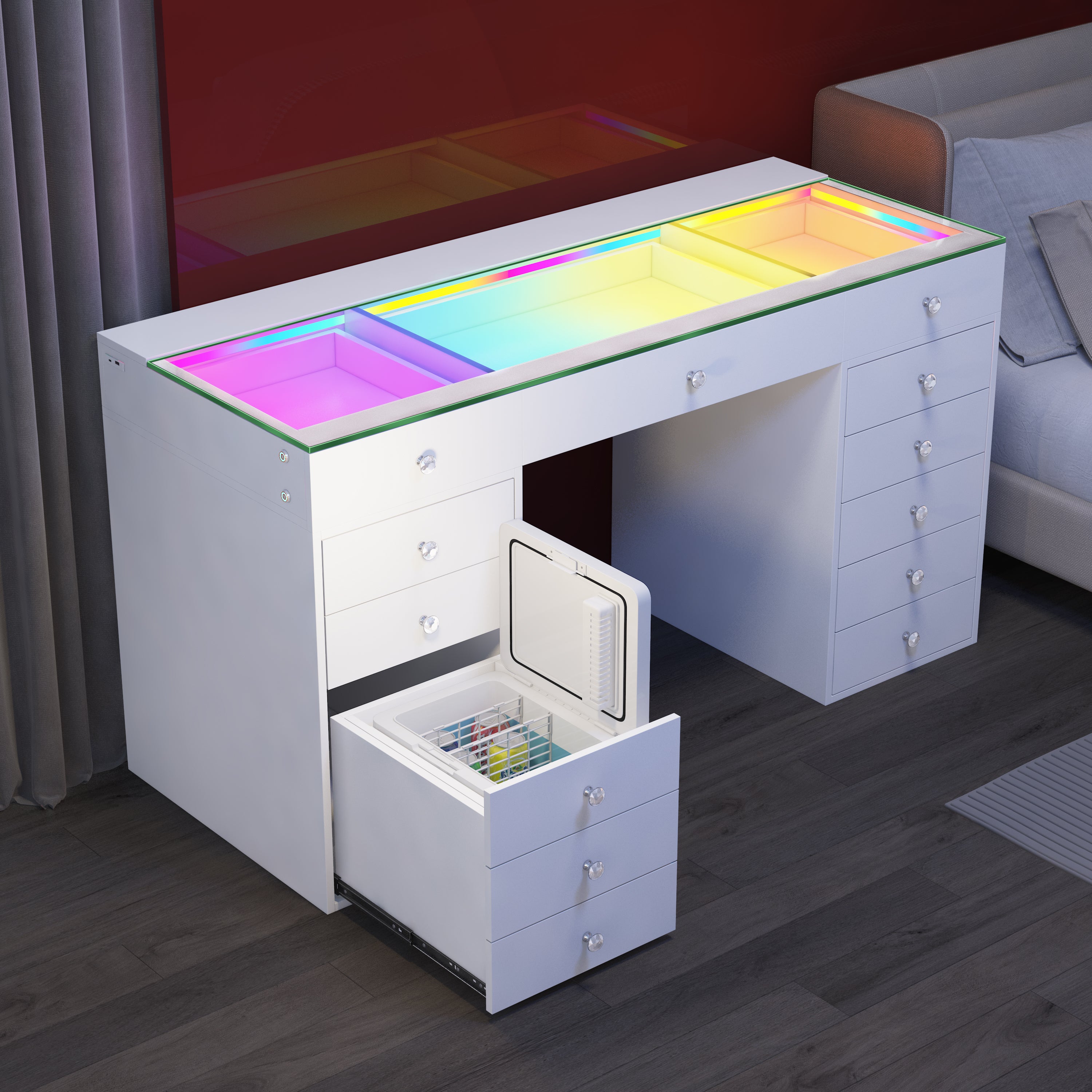 New Release ! VANITII Vanity Desk with Fridge
