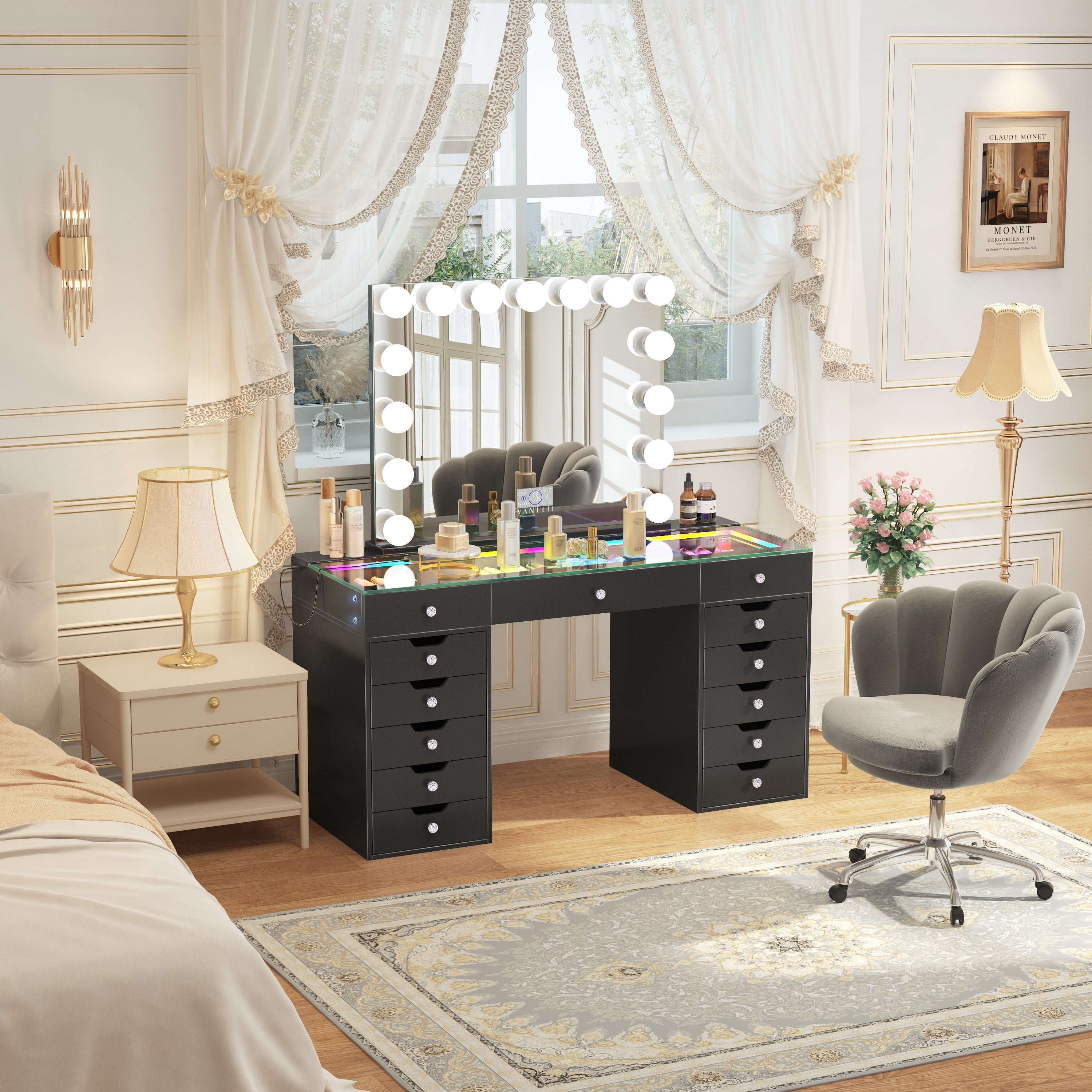 Eva-RGB Vanity Desk Set with Mirror